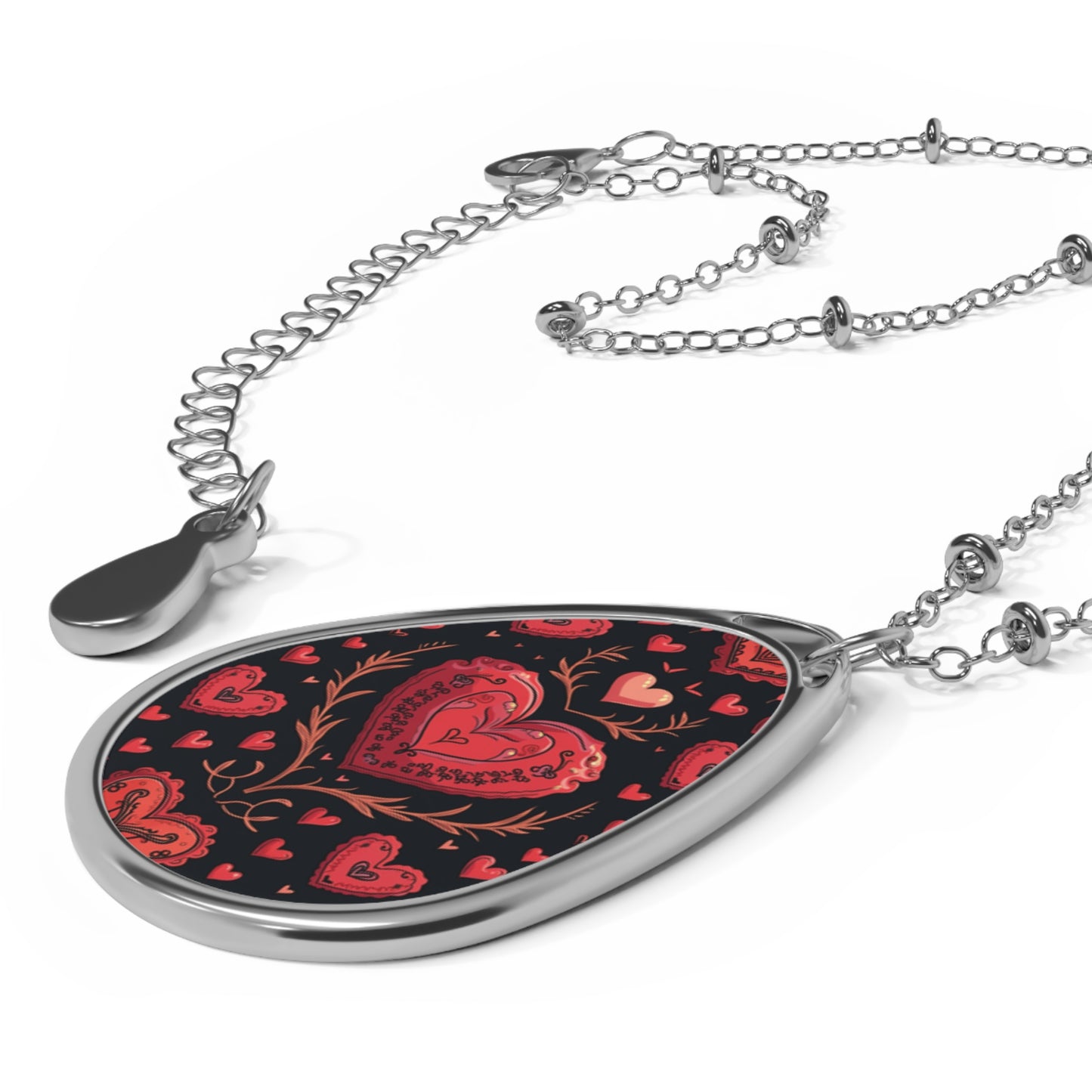 Cute Doodle Heart Oval Necklace
