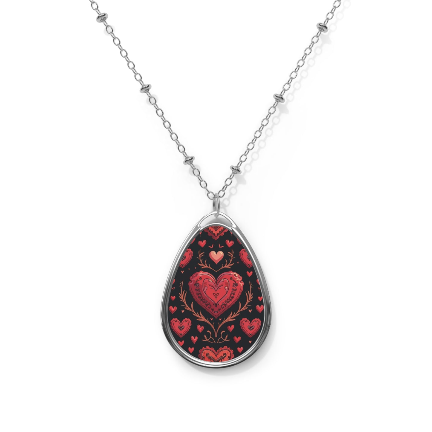 Cute Doodle Heart Oval Necklace