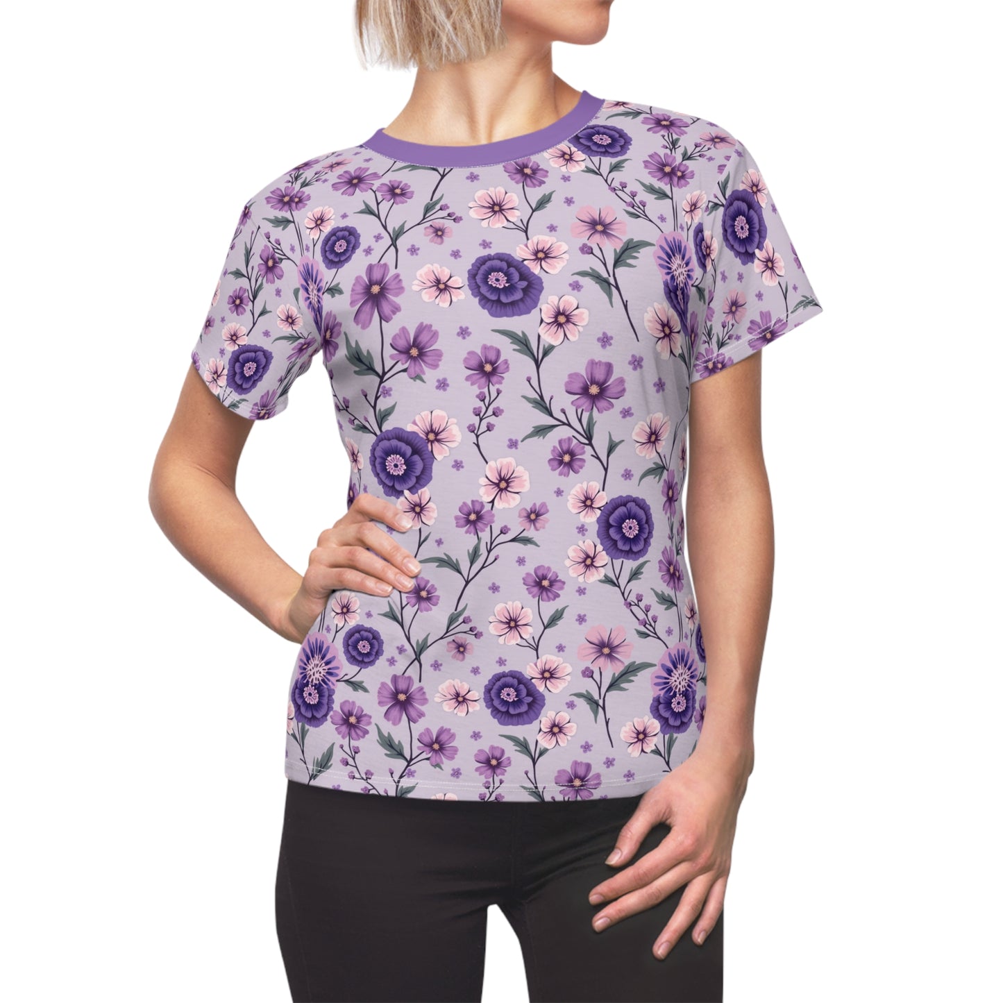 Purple Floral Comfort Tee for Women - Spring Blossom Design
