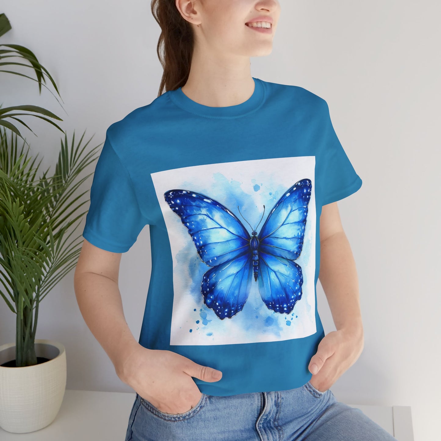Blue Watercolor Butterfly Unisex Jersey Tee - Nature Inspired T-Shirt