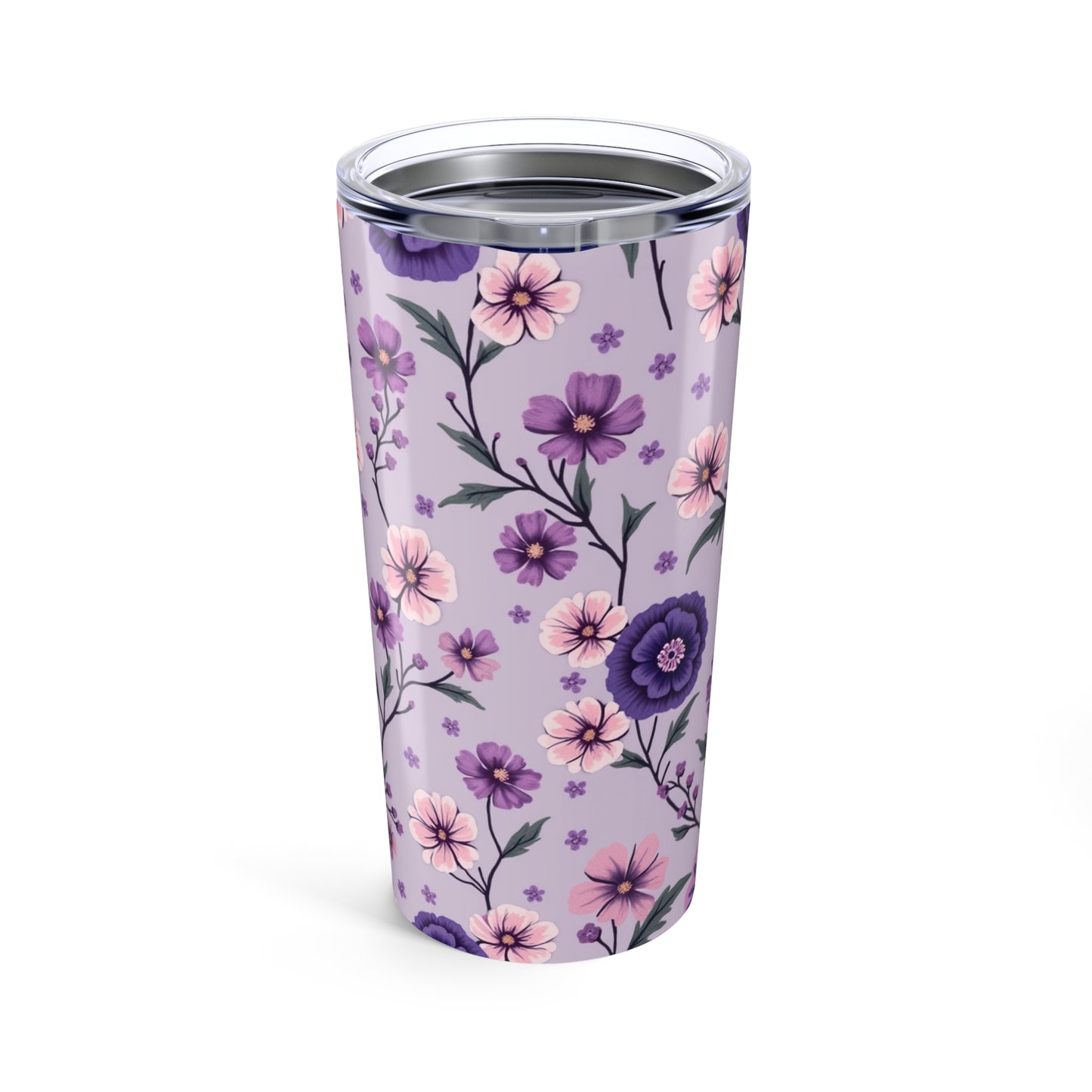 Floral Purple Tumbler 20oz - Insulated Travel Mug for Coffee & Tea Lovers