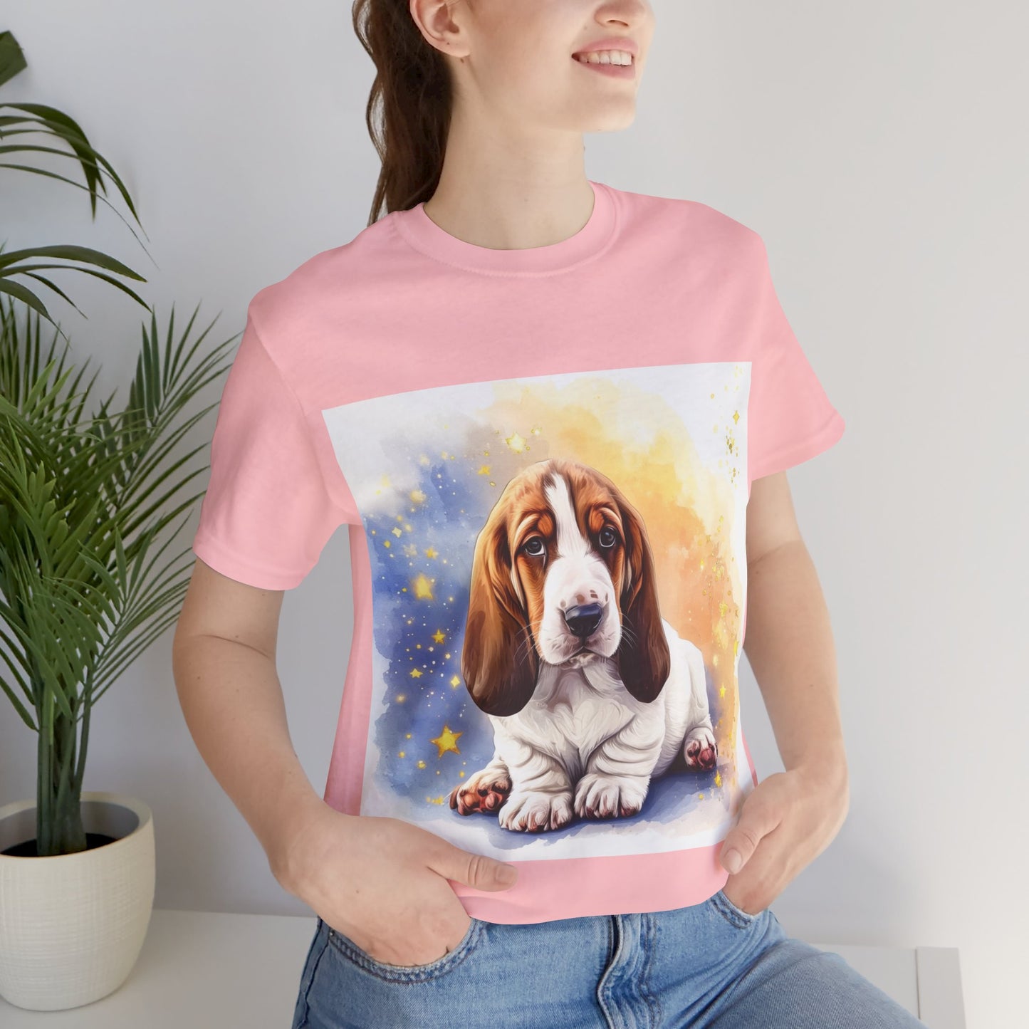 Watercolor Basset Hound Unisex Jersey Short Sleeve Tee