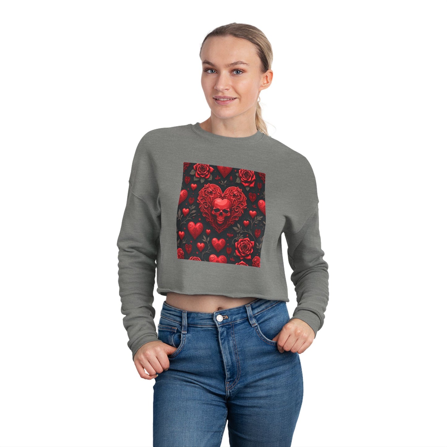 Skull Heart Valentine's Women's Cropped Sweatshirt