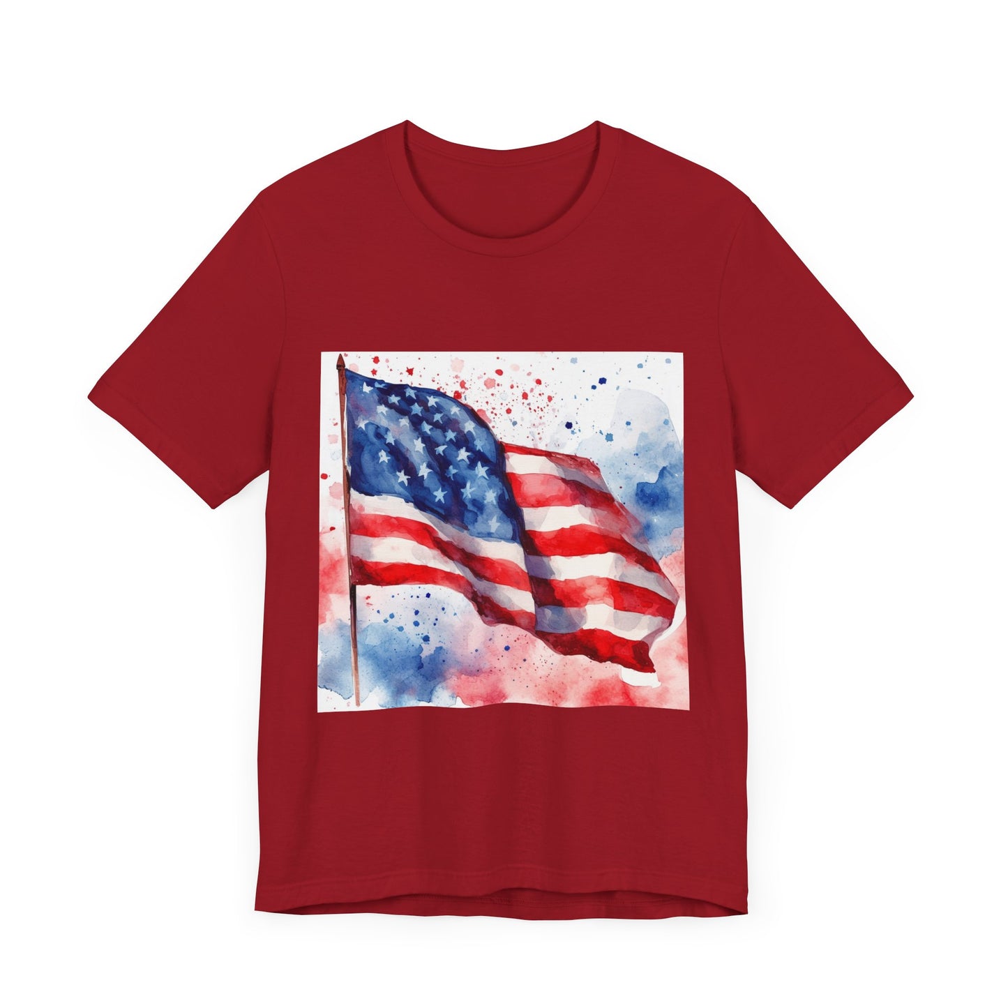 Patriotic Watercolor Flag Tee - Unisex Short Sleeve Shirt for Independence Day