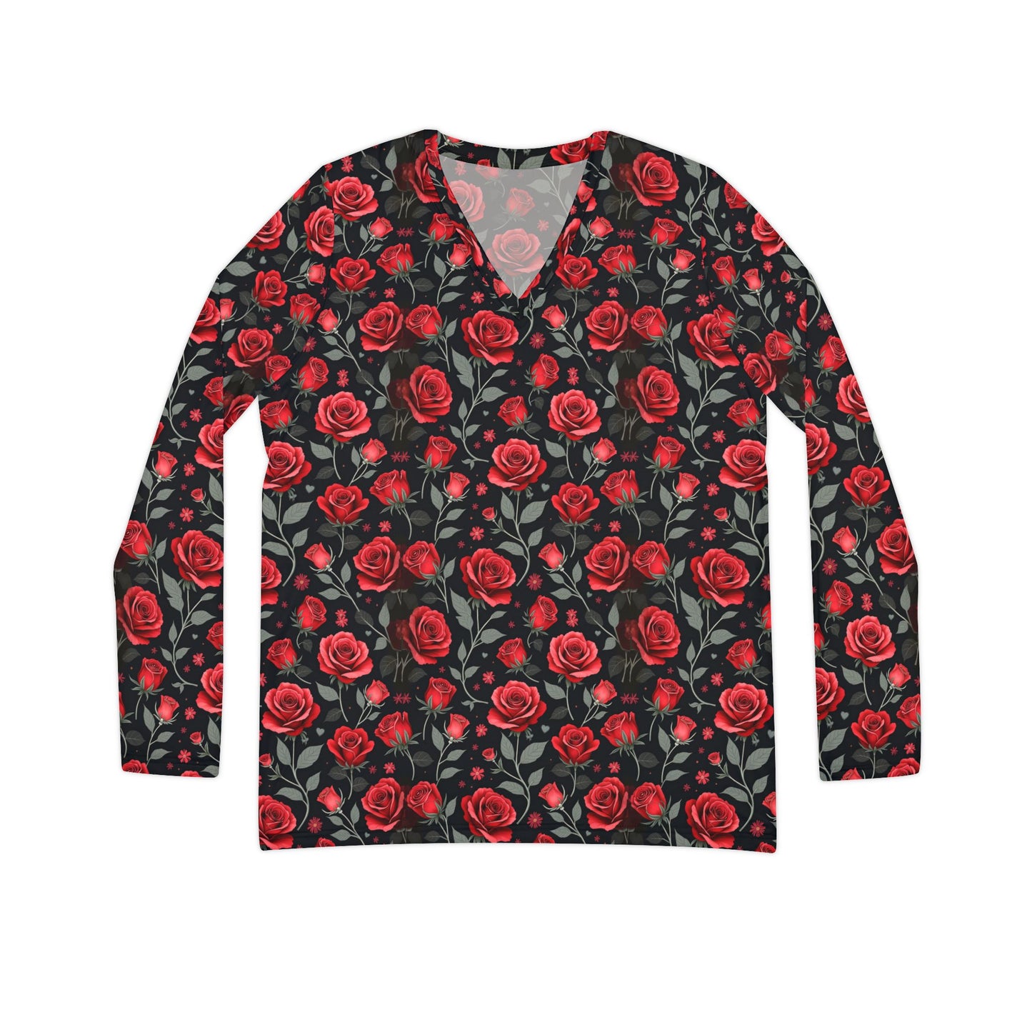 Painted Roses Women's Long Sleeve V-neck Shirt (AOP)