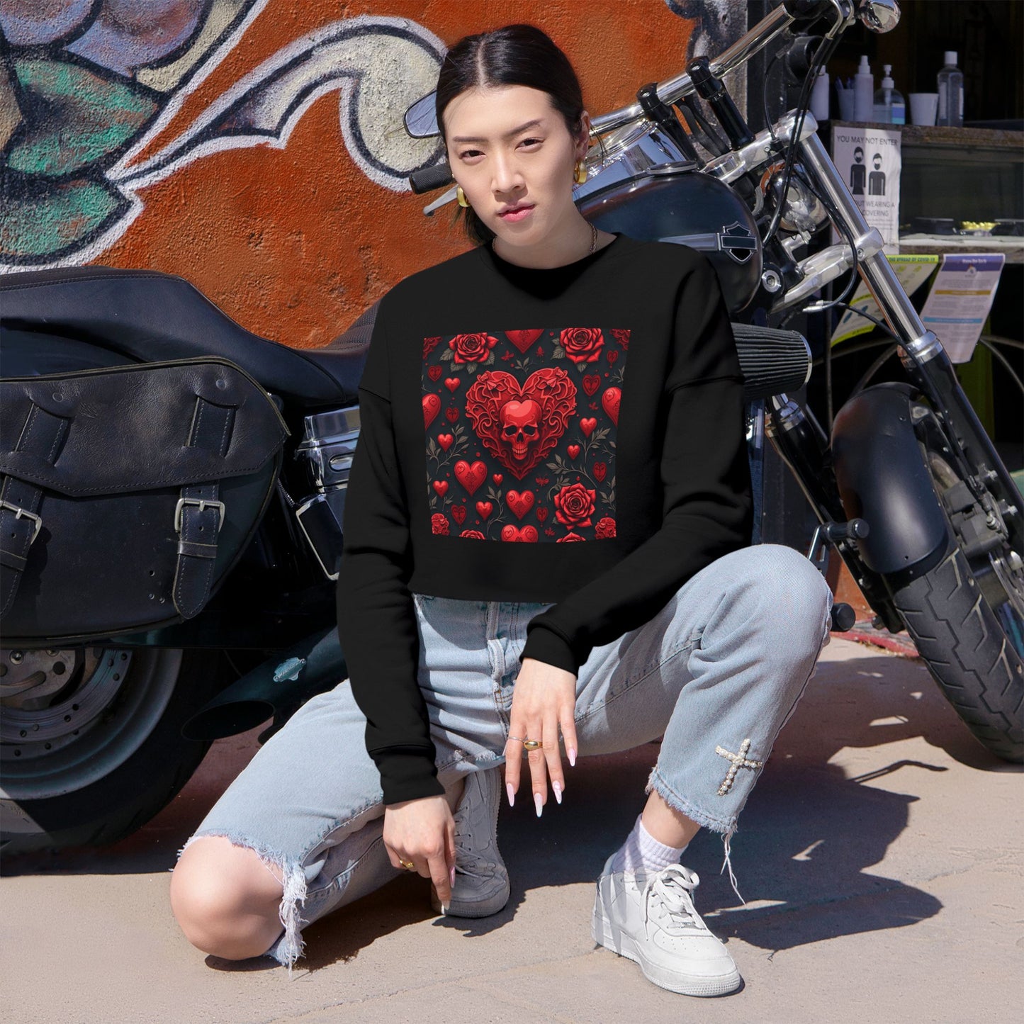 Skull Heart Valentine's Women's Cropped Sweatshirt