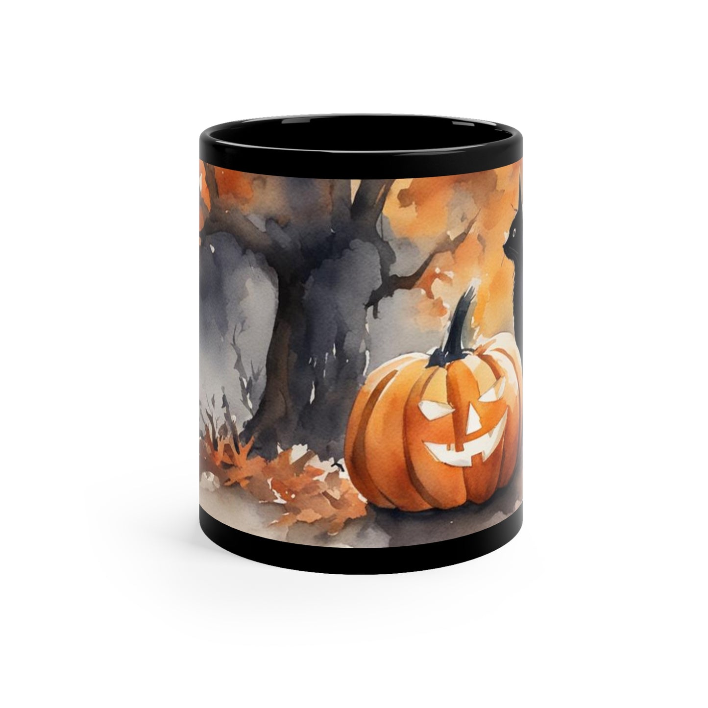 Jacko-lantern Black Cat Halloween 11oz Black Mug