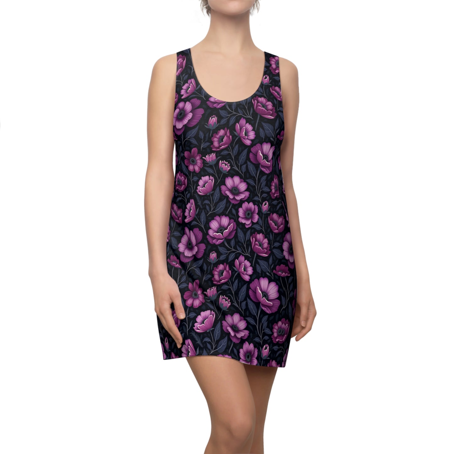 Black and Purple Floral Racerback Dress - Women's Summer Style with Vibrant Purple Flowers