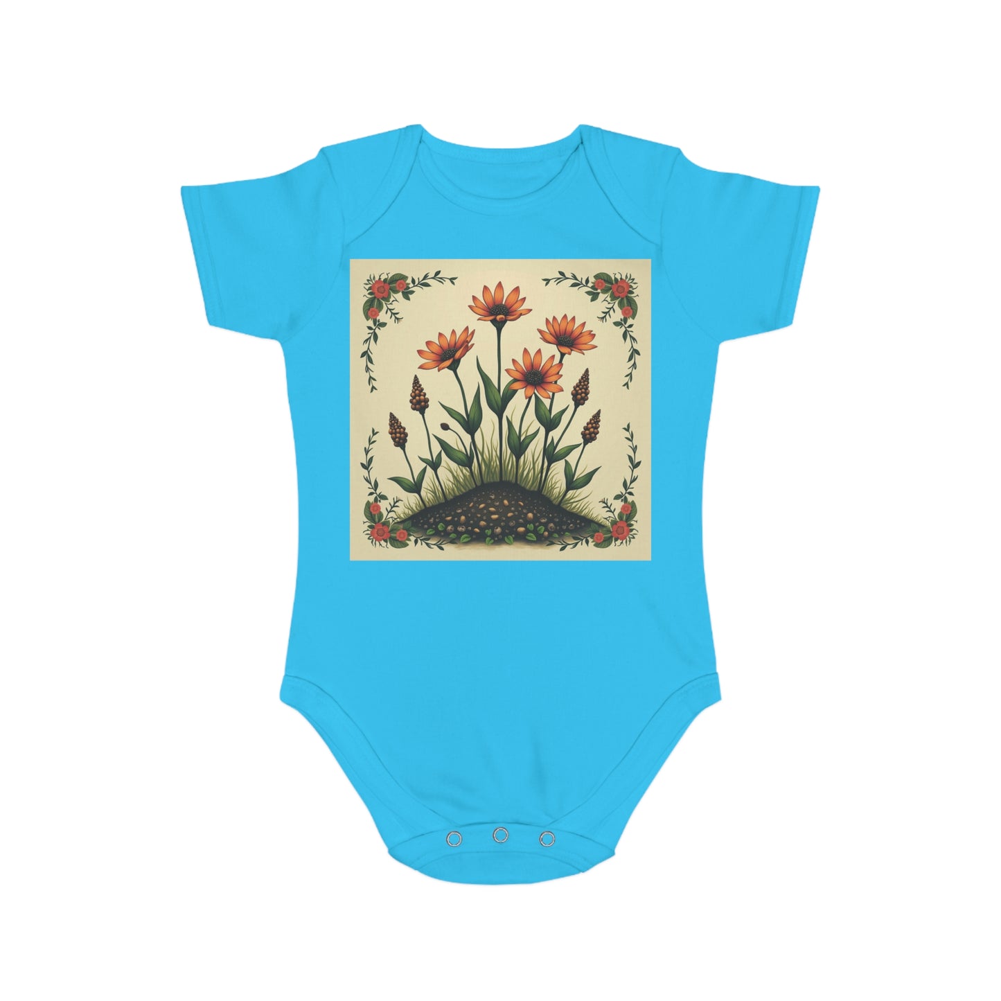 Floral Short Sleeve Spring Time Baby Bodysuit | Cute Floral Design for Infants