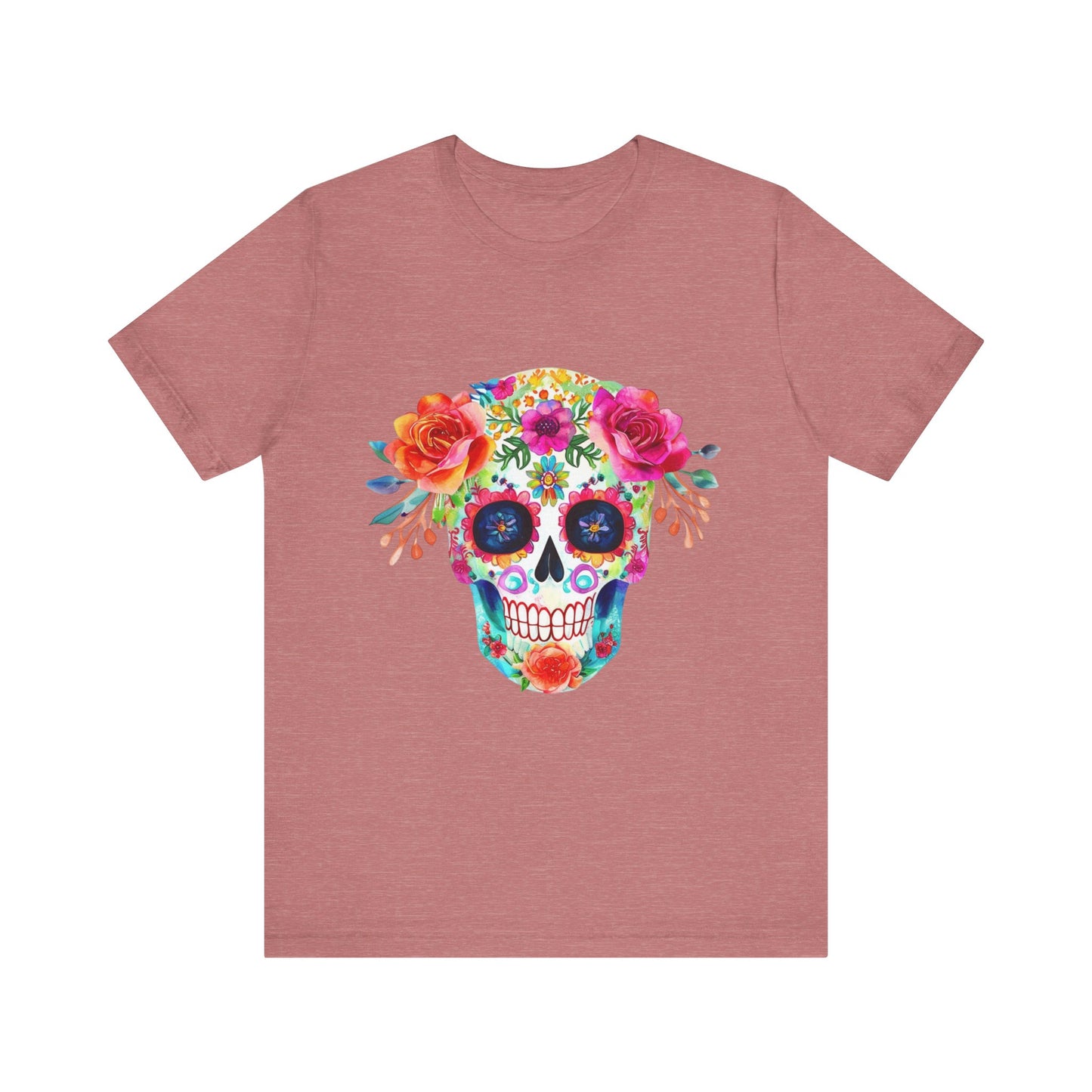 Day of the Dead Floral Sugar Skull Unisex Jersey Short Sleeve Tee