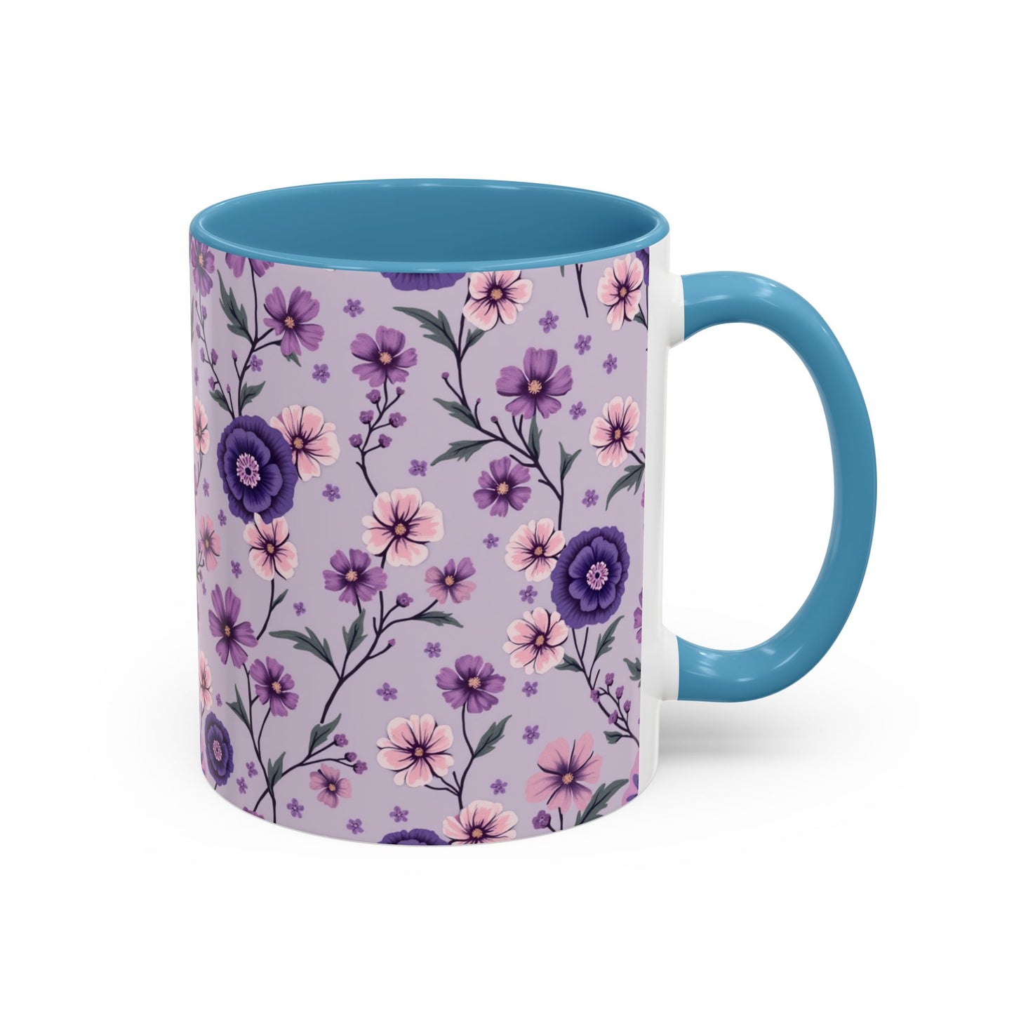 Floral Accent Coffee Mug - 11/15oz Purple Flower Design for Home & Office