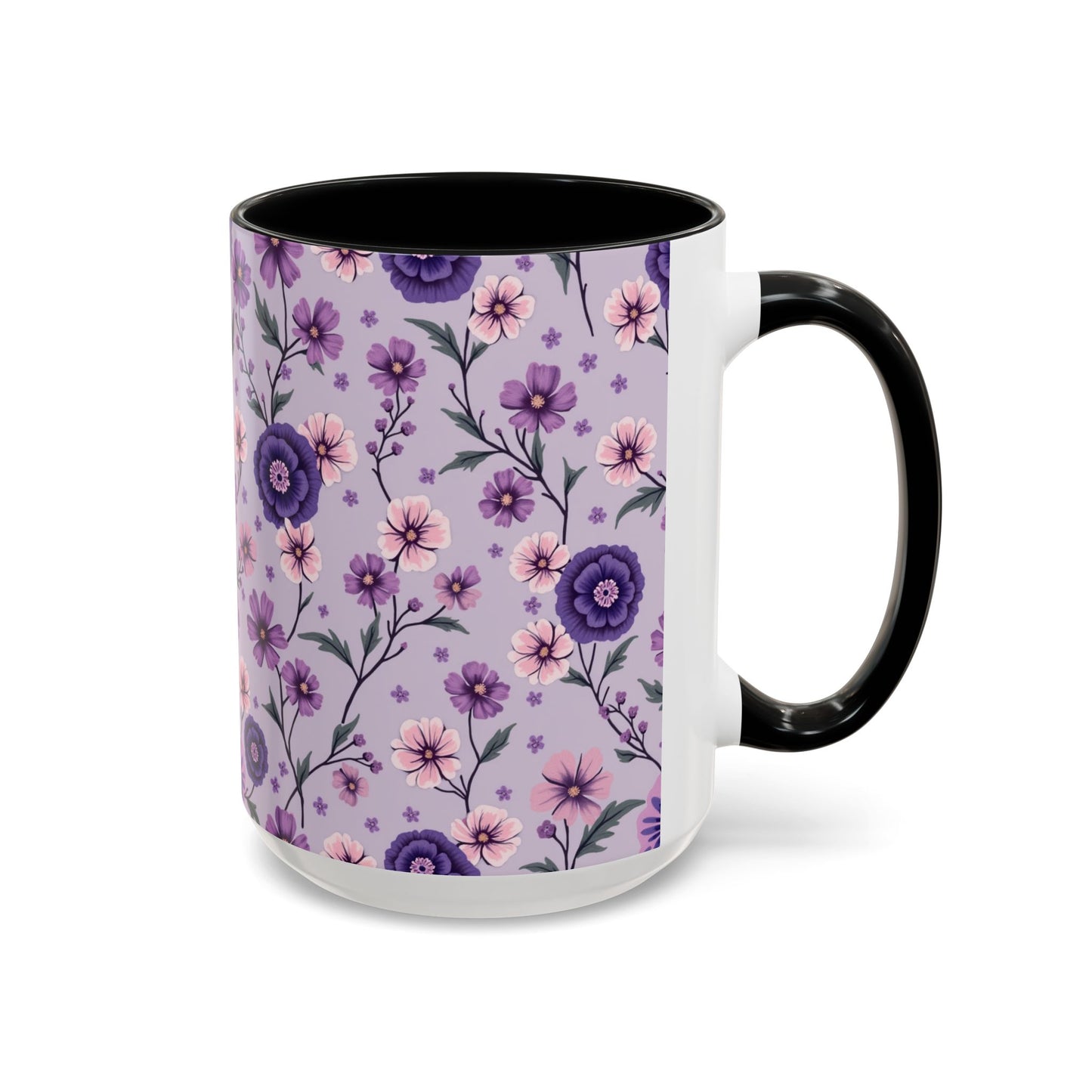 Floral Accent Coffee Mug - 11/15oz Purple Flower Design for Home & Office