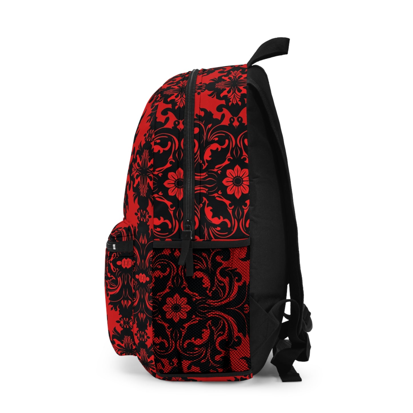 Elegant Red and Black Floral Backpack – Stylish for School & Travel