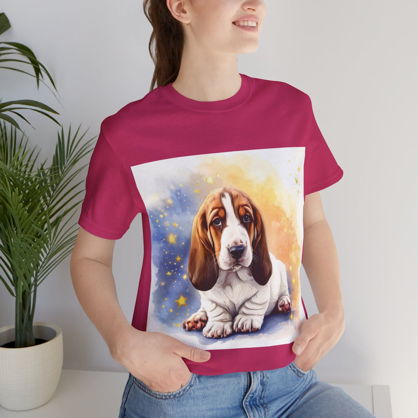Watercolor Basset Hound Unisex Jersey Short Sleeve Tee