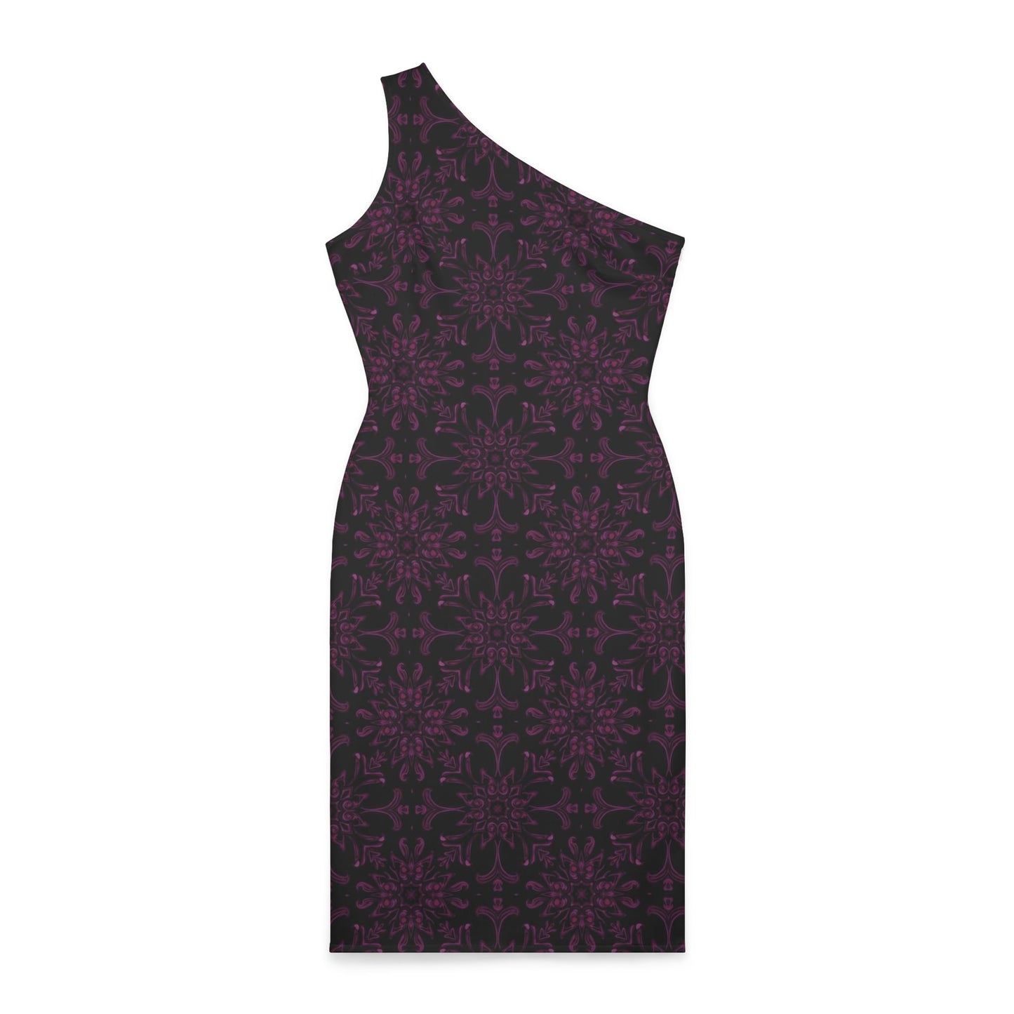 Black and Purple Damask Style Shoulder Dress (AOP)
