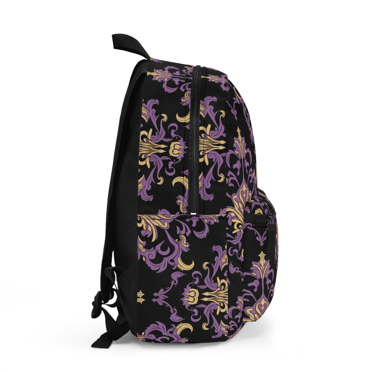 Dark Purple and Gold Damask Pattern Backpack - Stylish and Functional for School and Travel