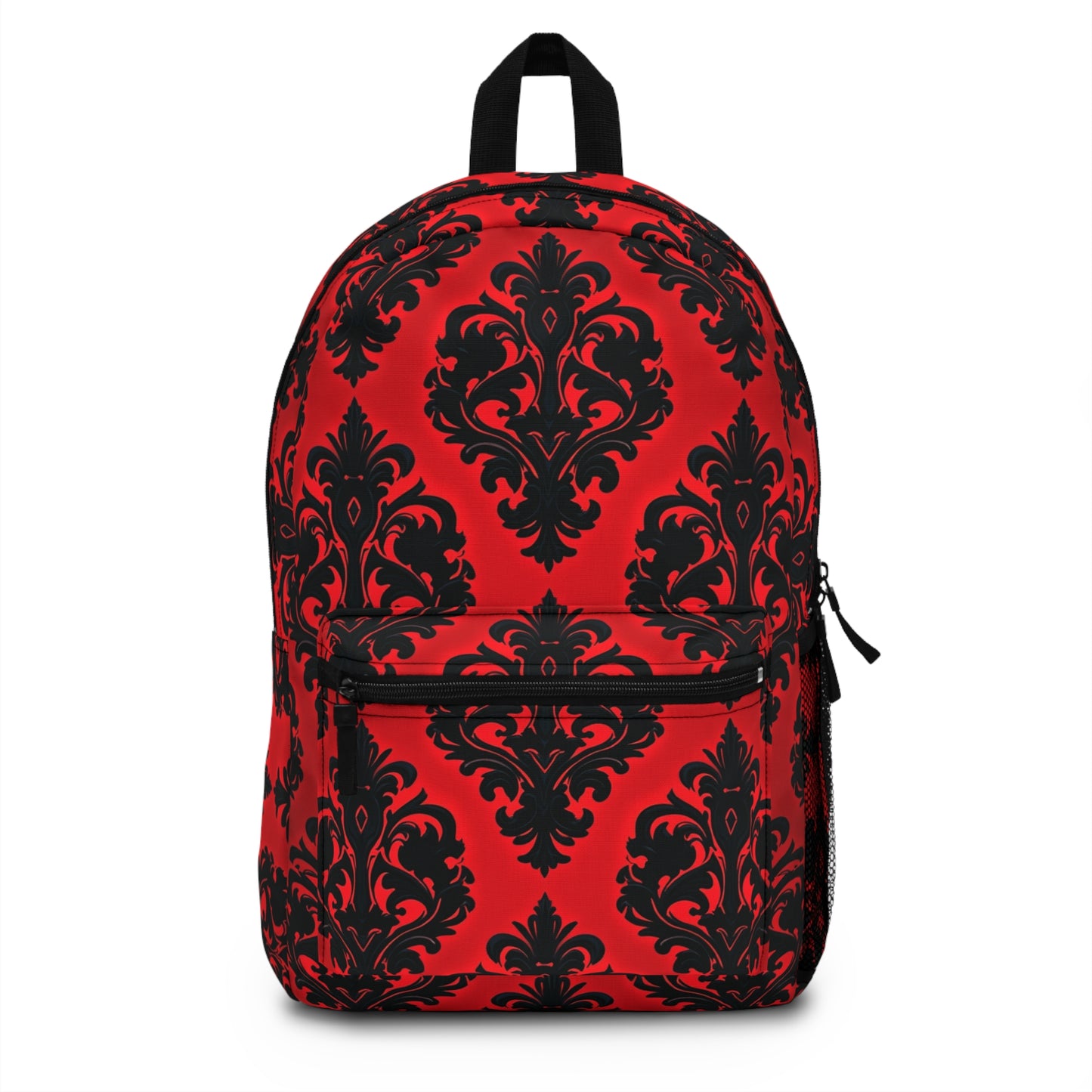 Gothic Red Damask Backpack - Stylish Red and Black School Bag