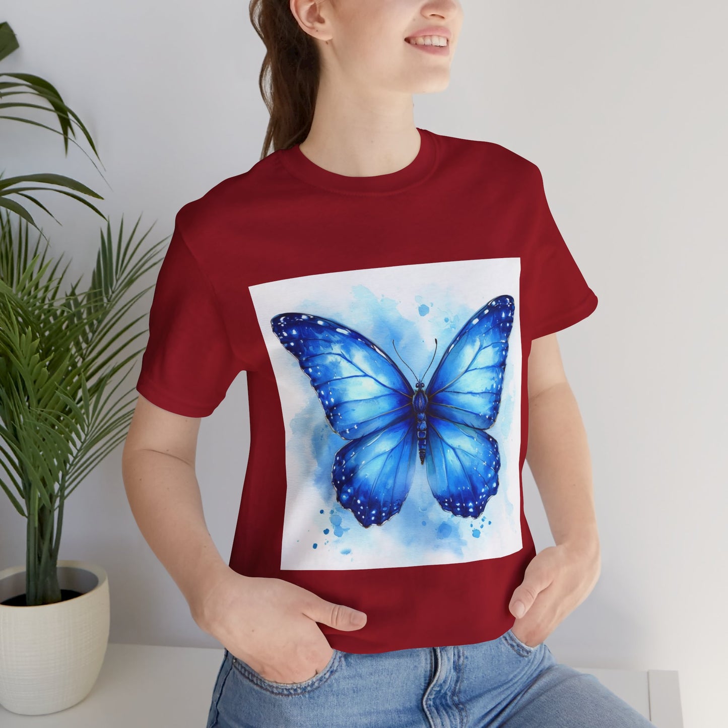 Blue Watercolor Butterfly Unisex Jersey Tee - Nature Inspired T-Shirt