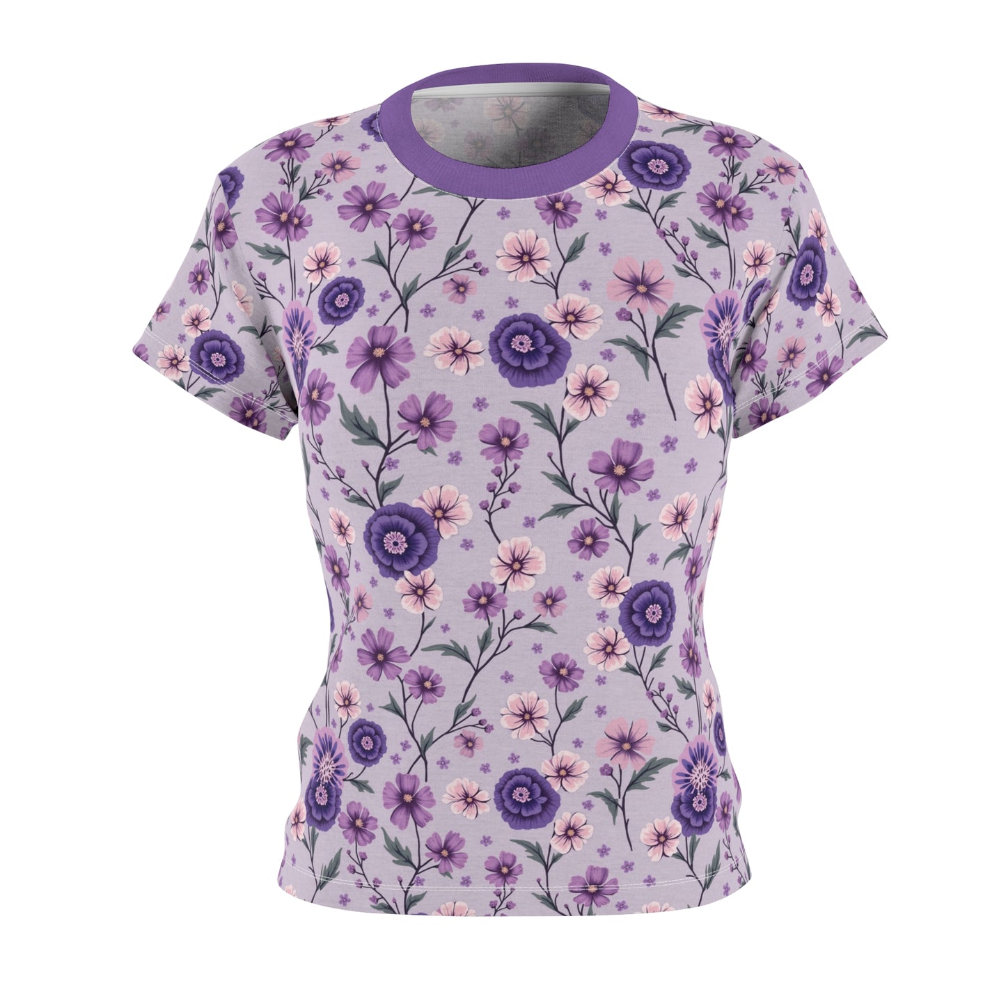 Purple Floral Comfort Tee for Women - Spring Blossom Design