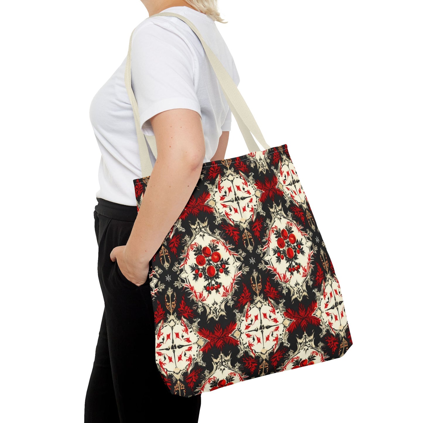 Dark Poinsettia Pattern Tote Bag (AOP)