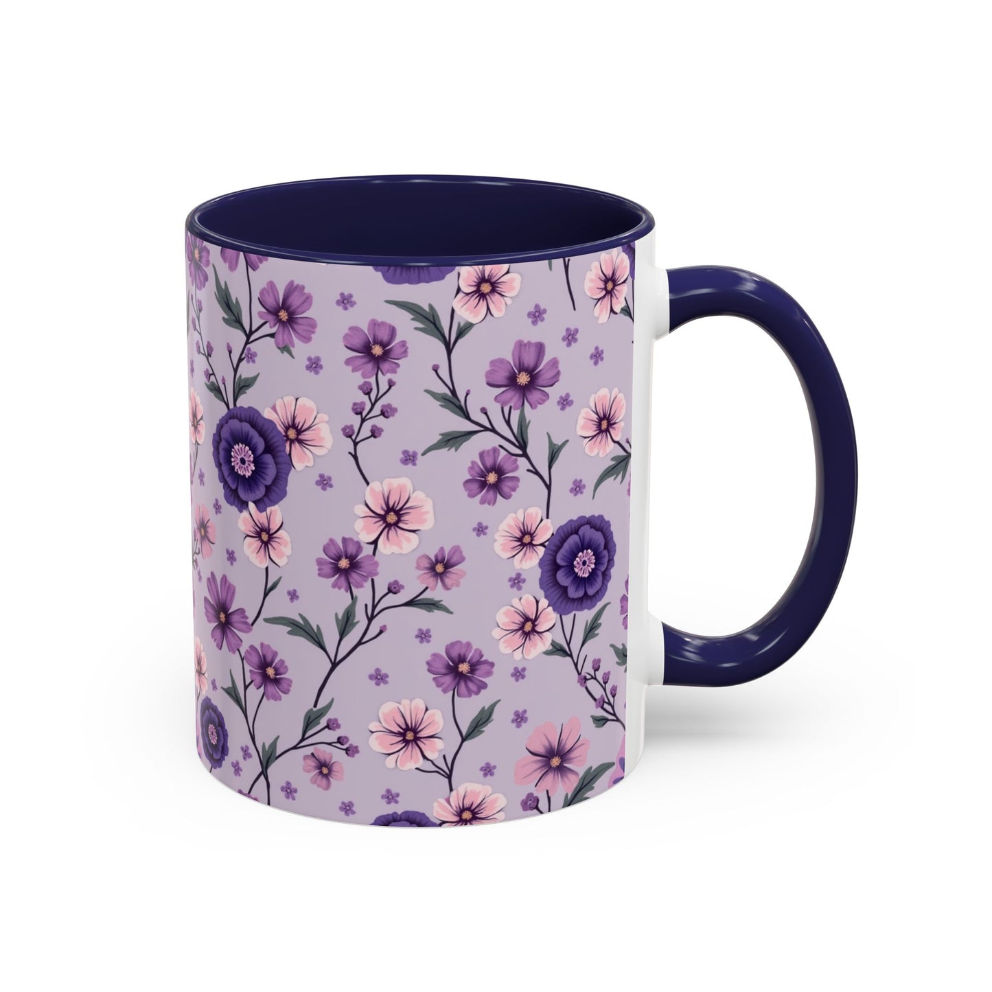 Floral Accent Coffee Mug - 11/15oz Purple Flower Design for Home & Office