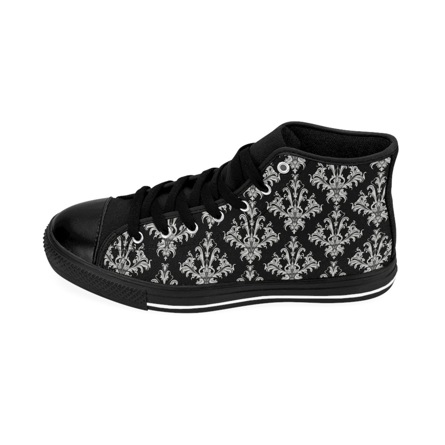 Grey and Black Victorian Pattern Women's Classic Sneakers