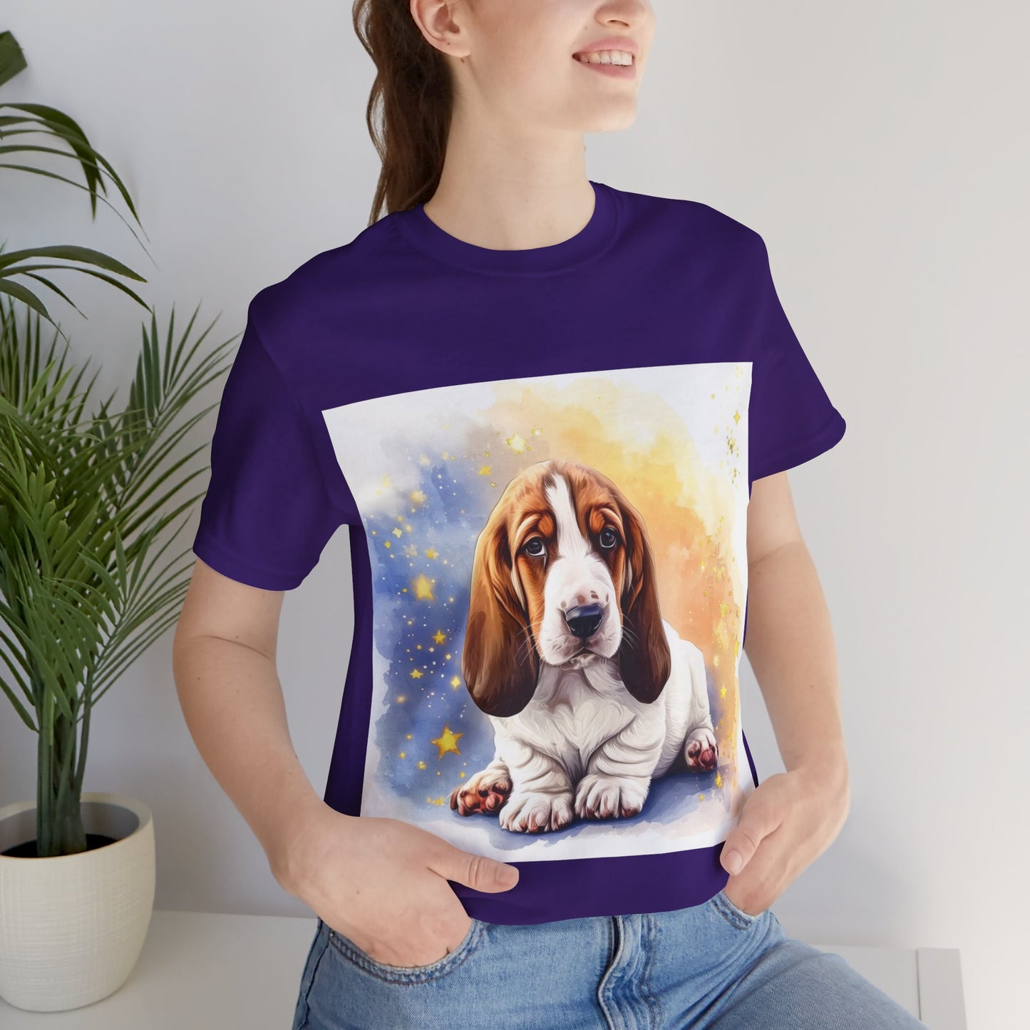 Watercolor Basset Hound Unisex Jersey Short Sleeve Tee