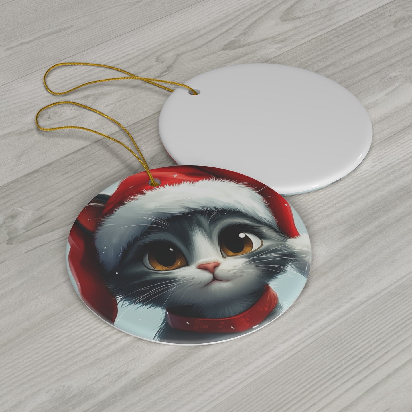 Adorable Cat Holiday Ceramic Ornament, 3 Shapes