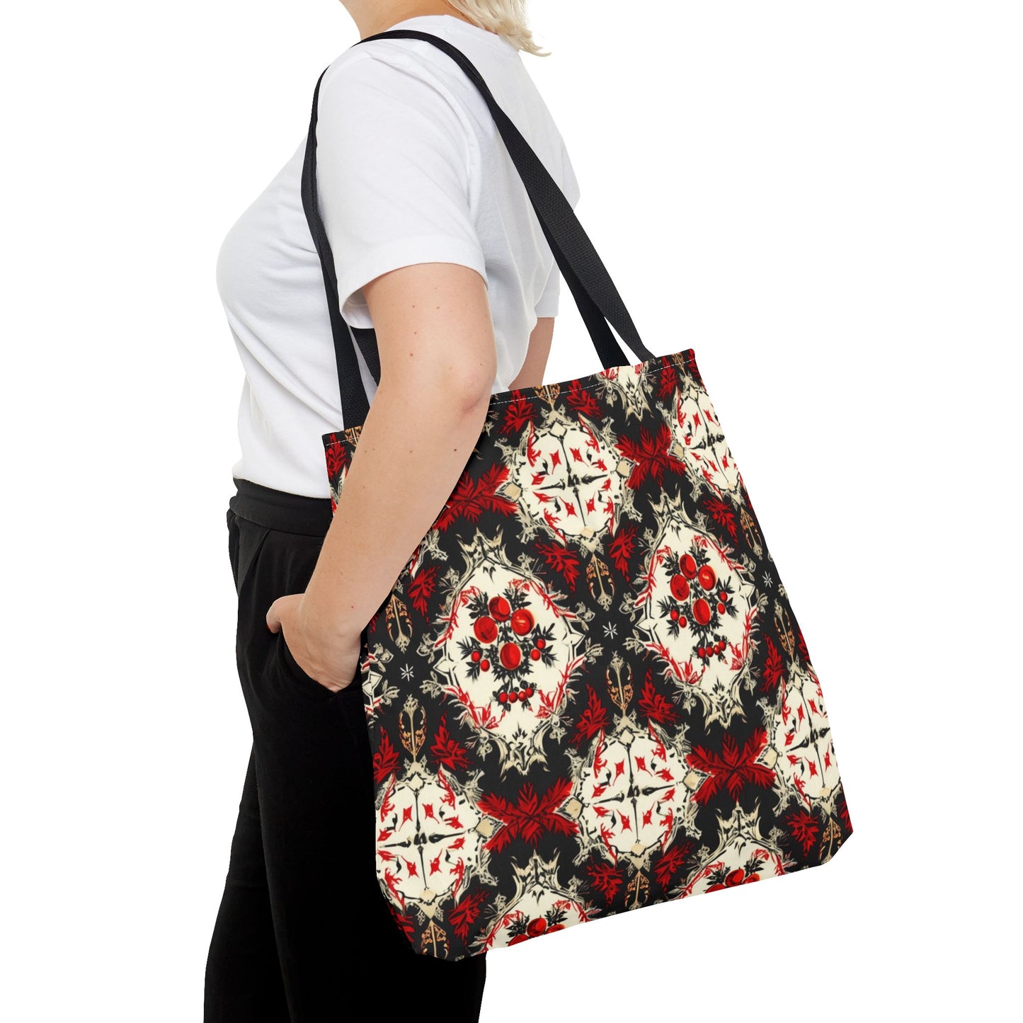 Dark Poinsettia Pattern Tote Bag (AOP)