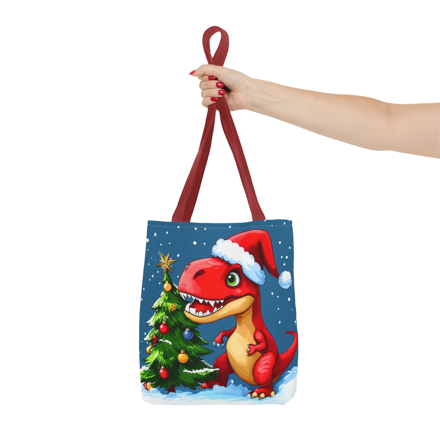 Cute Red Dino Holiday Tote Bag (AOP)