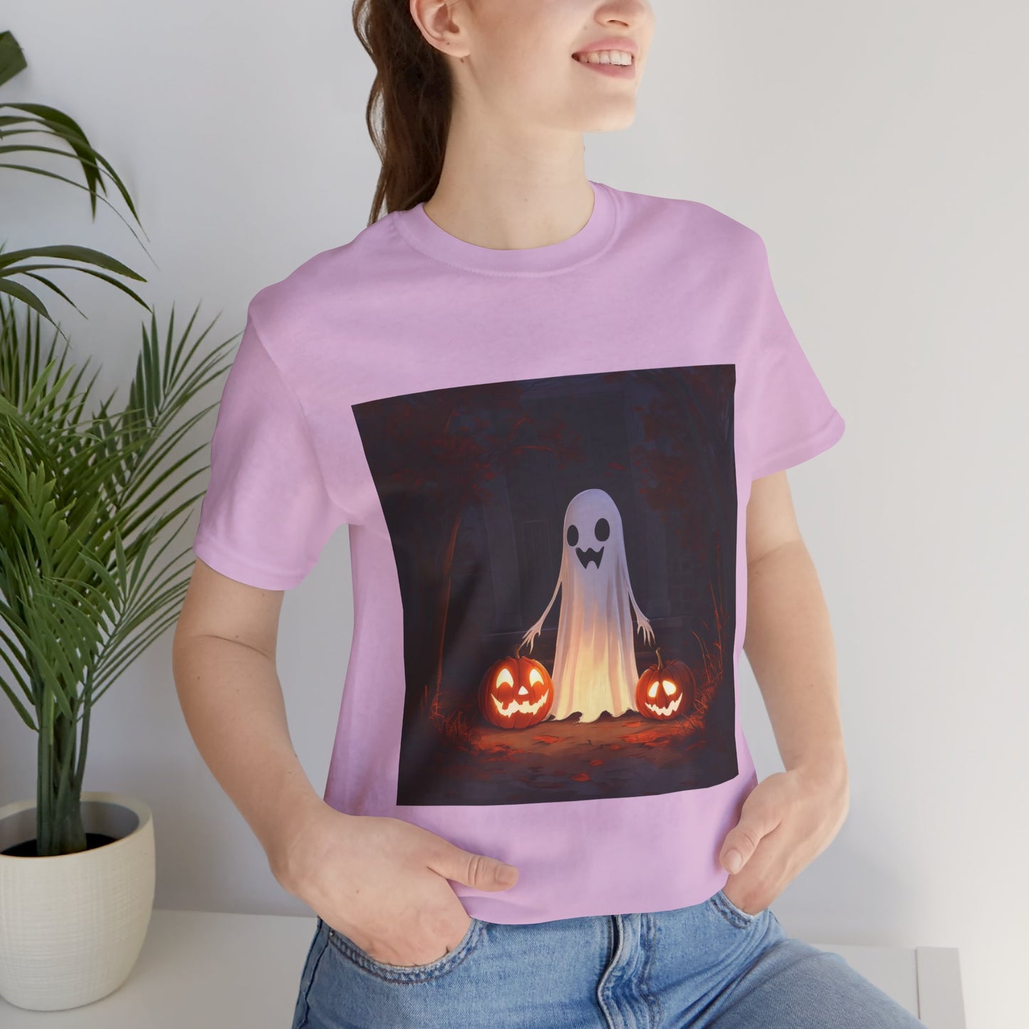 Cute Ghost and Pumpkins Unisex Jersey Short Sleeve Tee