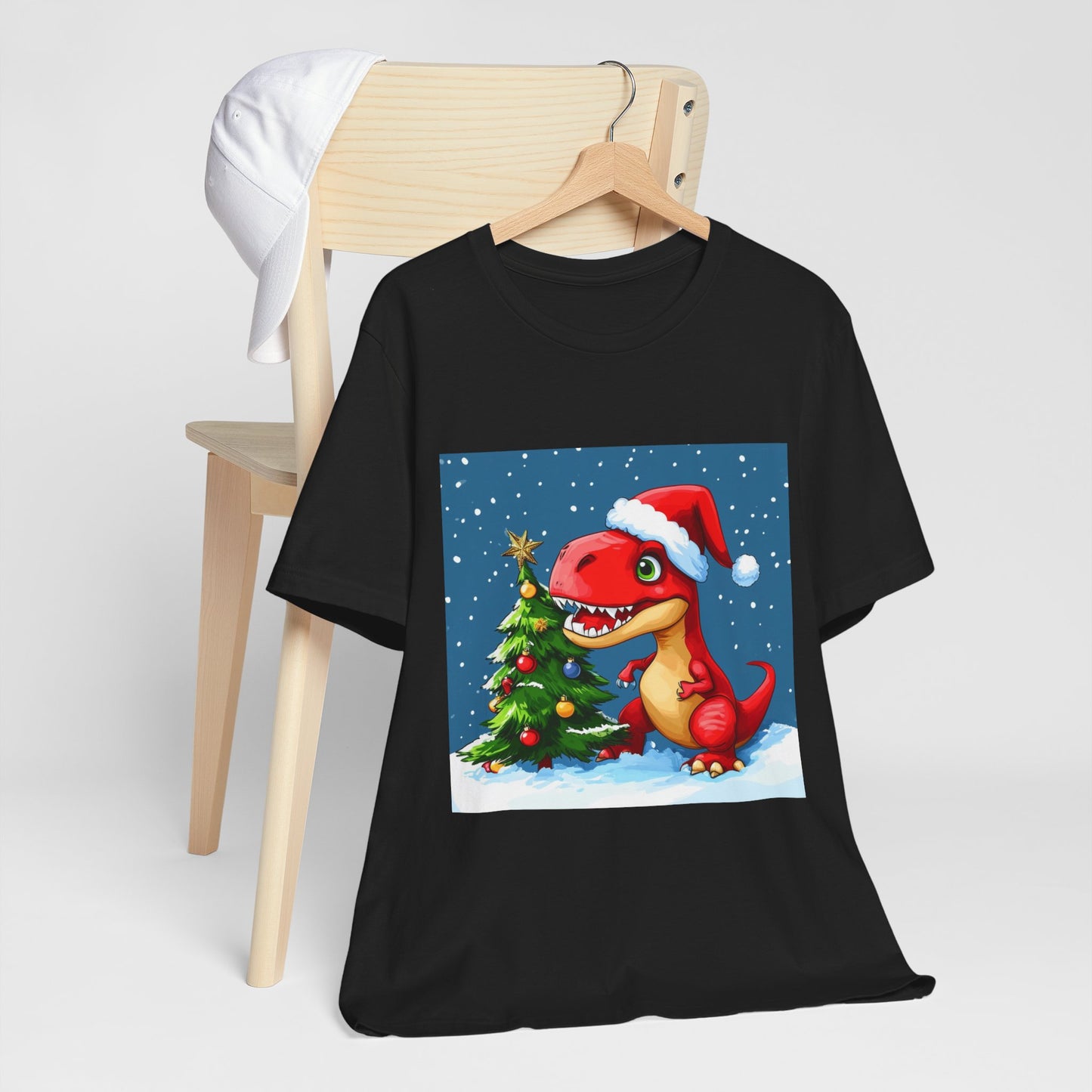 Red T-Rex Christmas Unisex Jersey Short Sleeve Tee