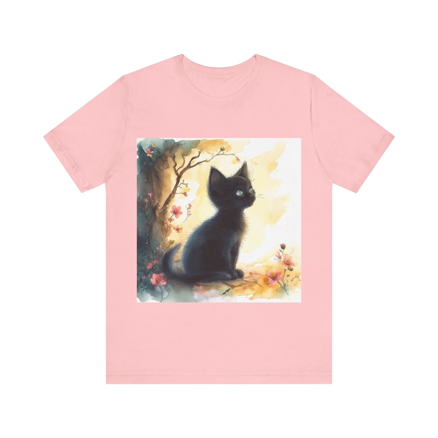 Floral Black Kitten Unisex Jersey Short Sleeve Tee