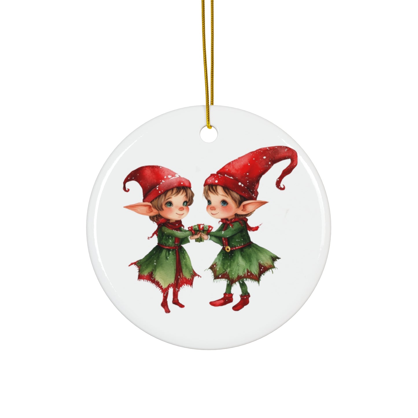 Cute Holiday Elves Ceramic Ornament, 2 Shapes