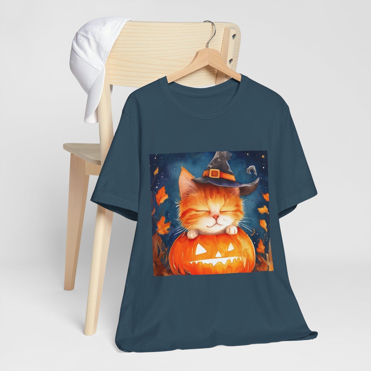 Cute Orange Cat on a pumpkin Unisex Jersey Short Sleeve Tee