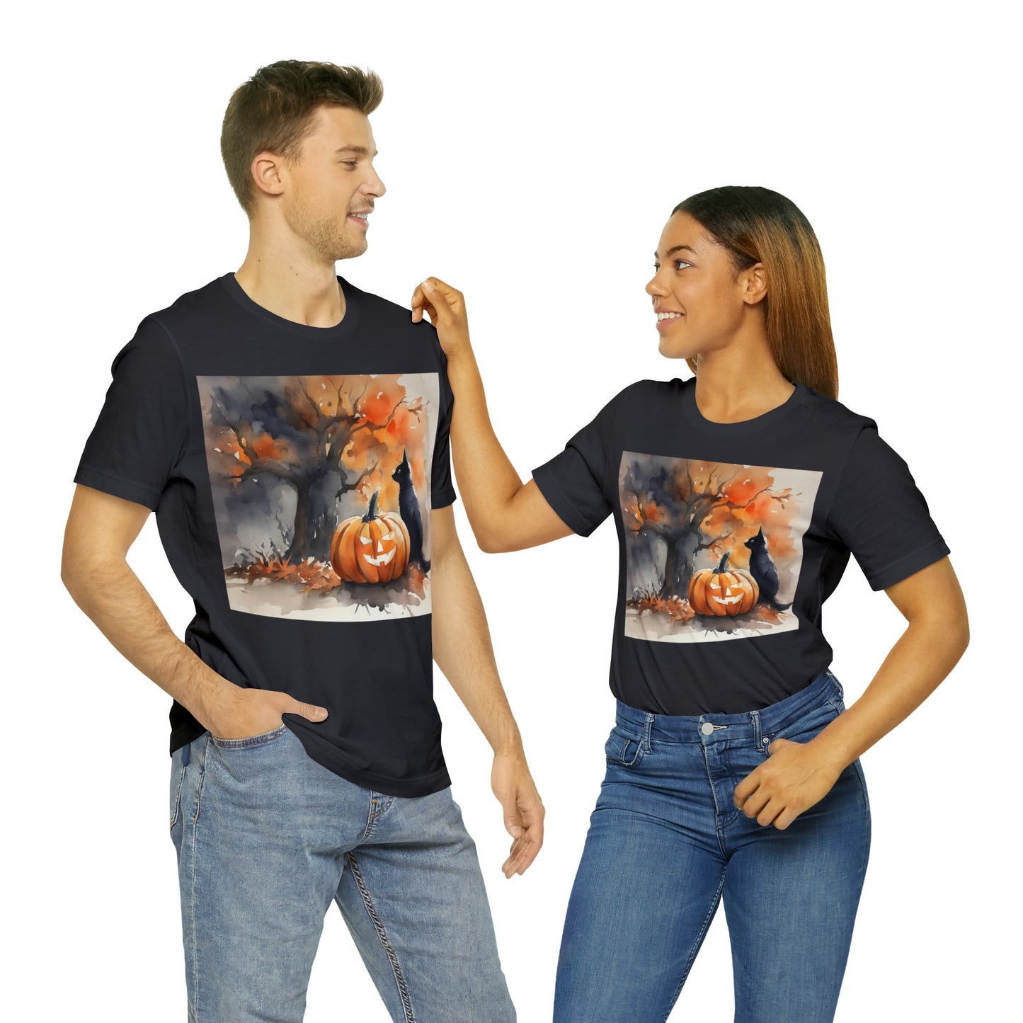 Jacko-lantern Black Cat Halloween Unisex Jersey Short Sleeve Tee