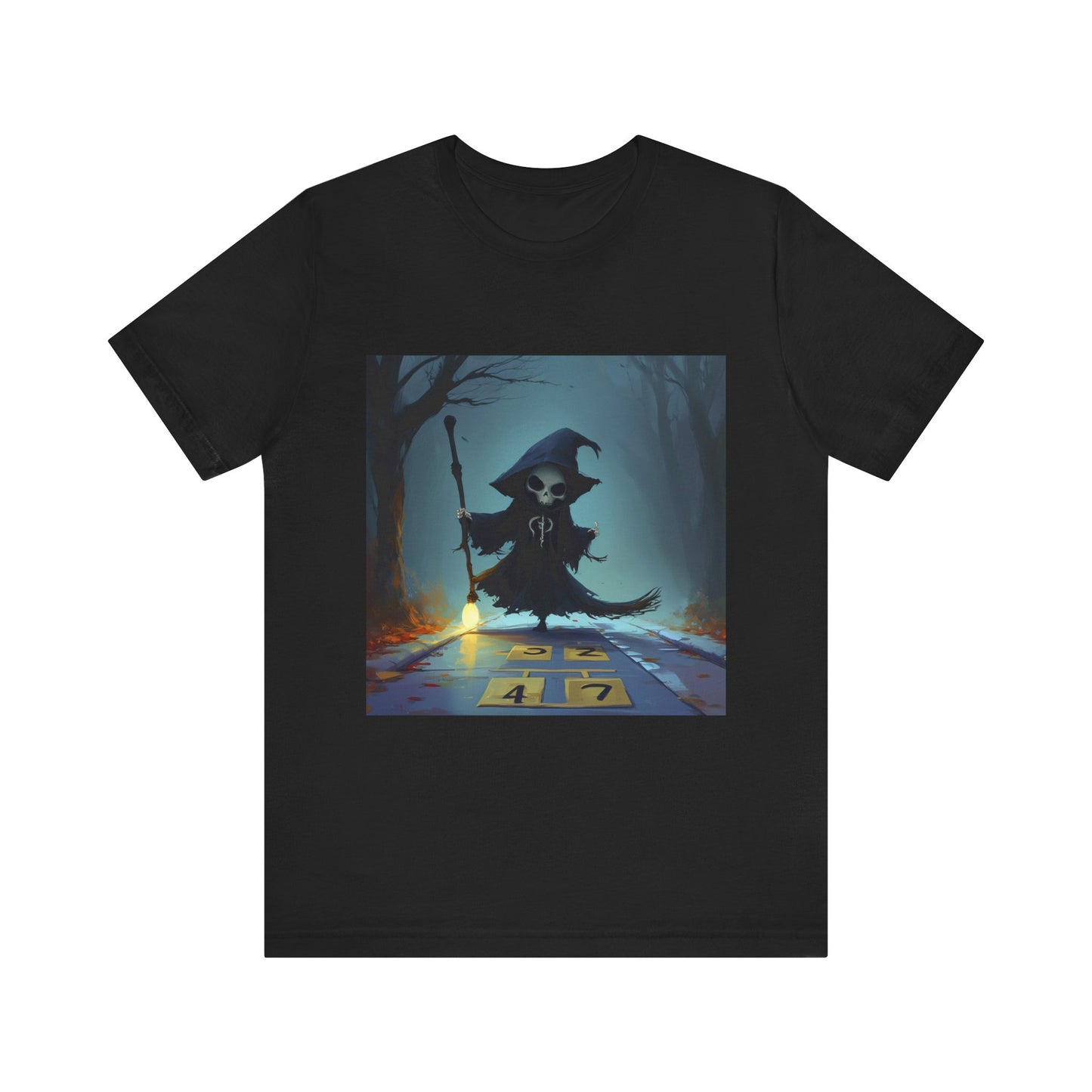 Grim Reaper Playing Hopscotch Unisex Jersey Short Sleeve Tee