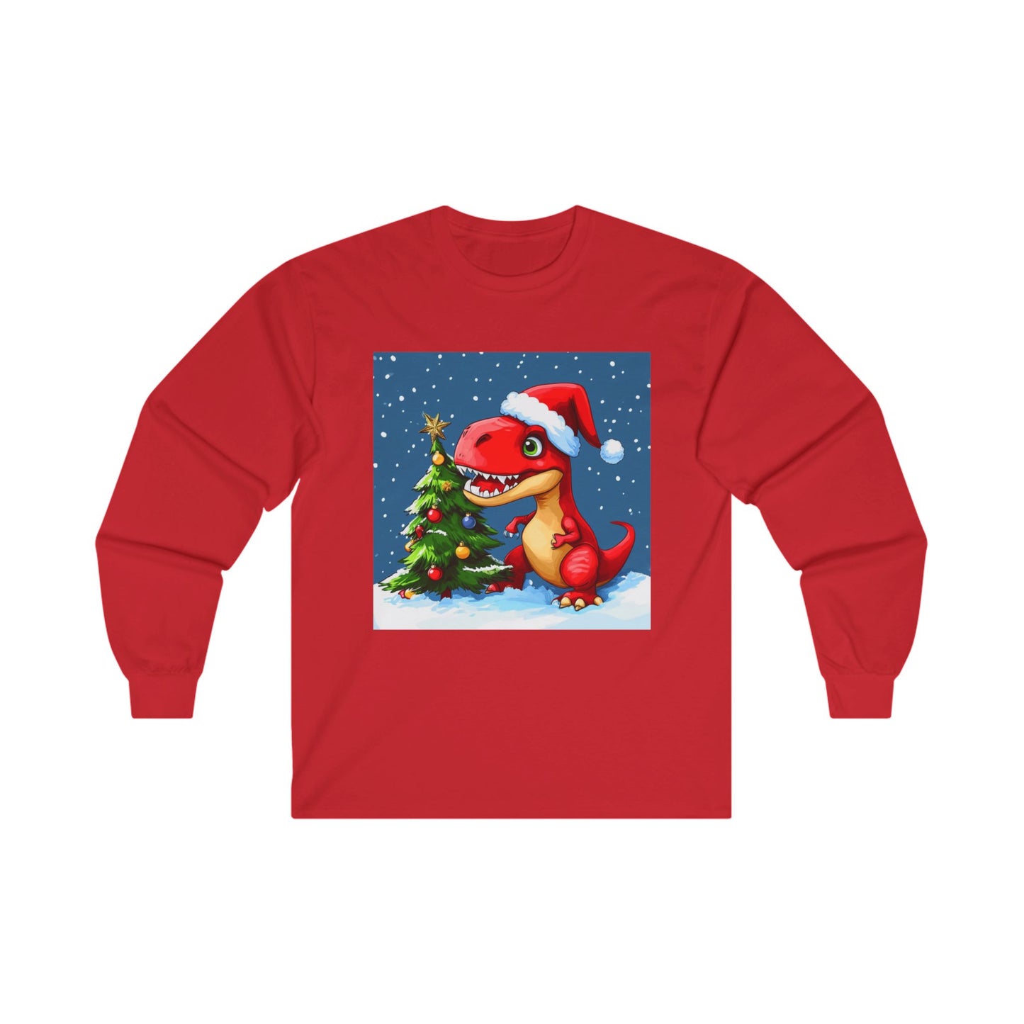 Red T-Rex Christmas Unisex Ultra Cotton Long Sleeve Tee