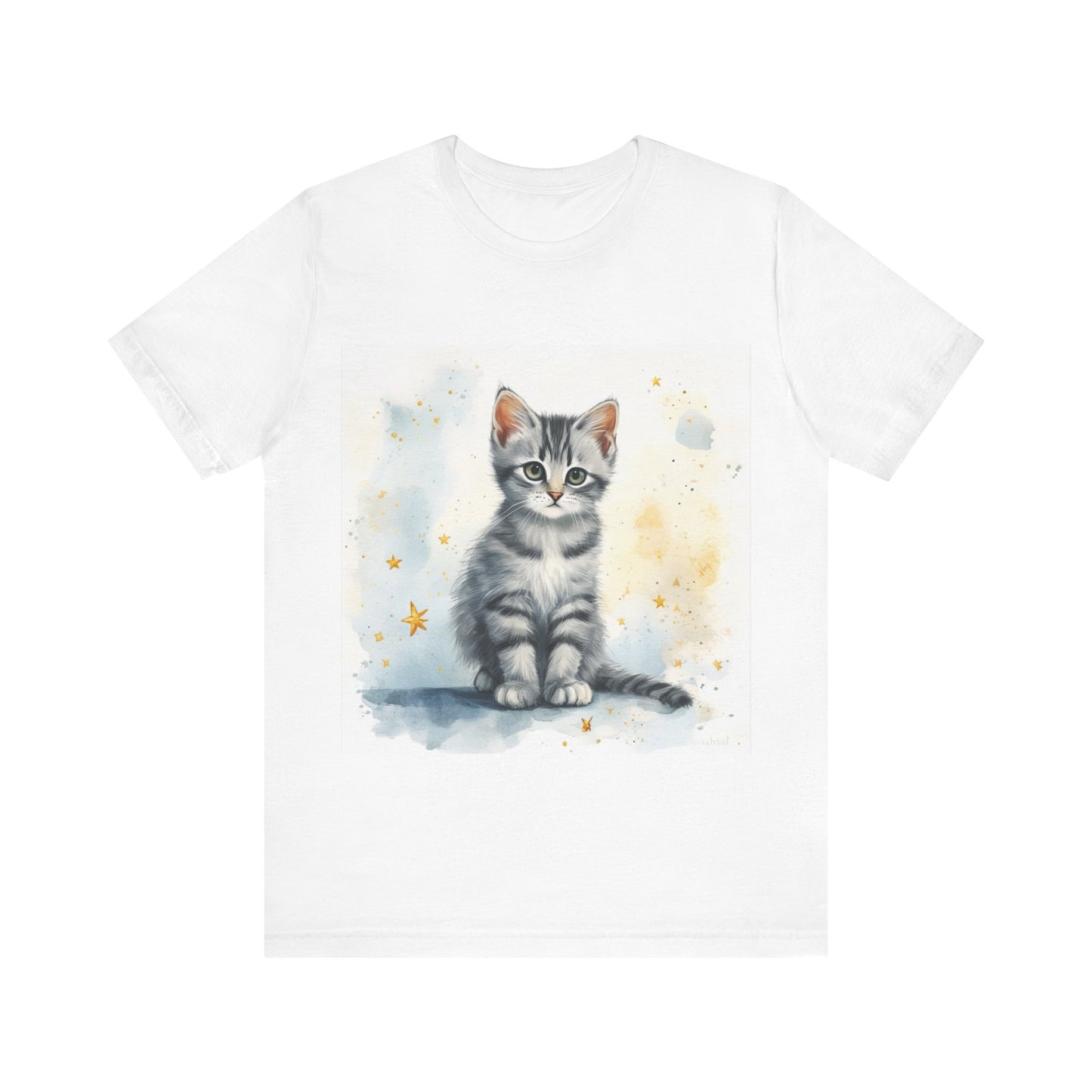 Watercolor Gray Striped Kitten Unisex Jersey Short Sleeve Tee