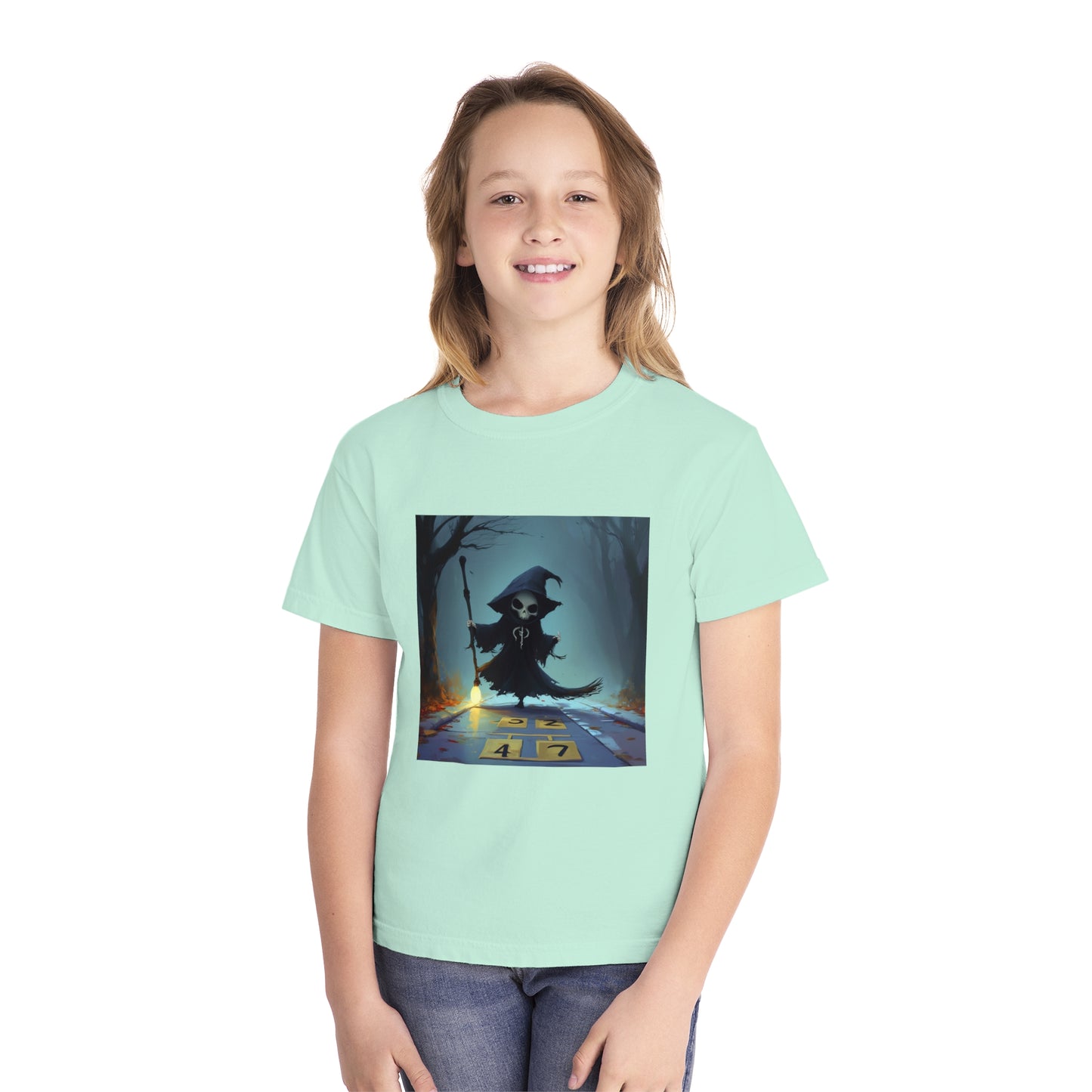 Grim Reaper Playing Hopscotch Youth Midweight Tee