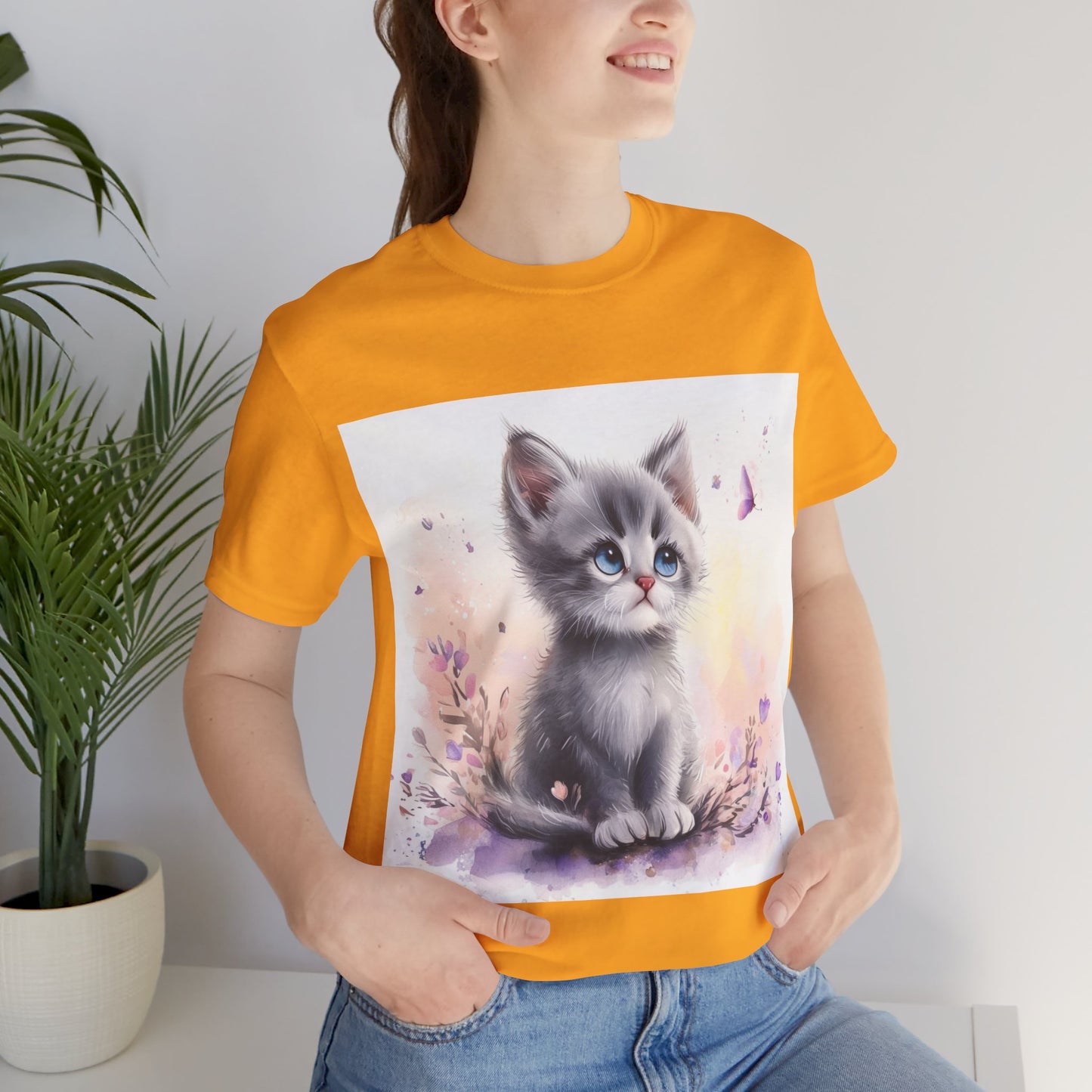 Butterfly Gray Kitten Unisex Jersey Short Sleeve Tee