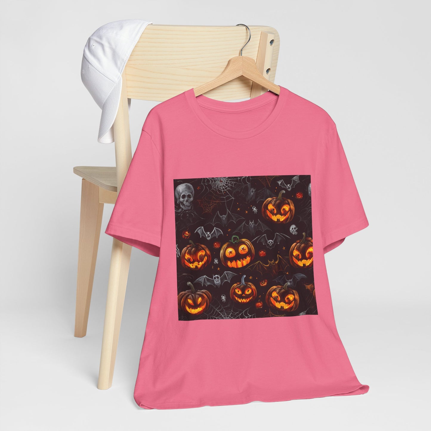 Spooky Pumpkin and Bats Pattern Unisex Jersey Short Sleeve Tee