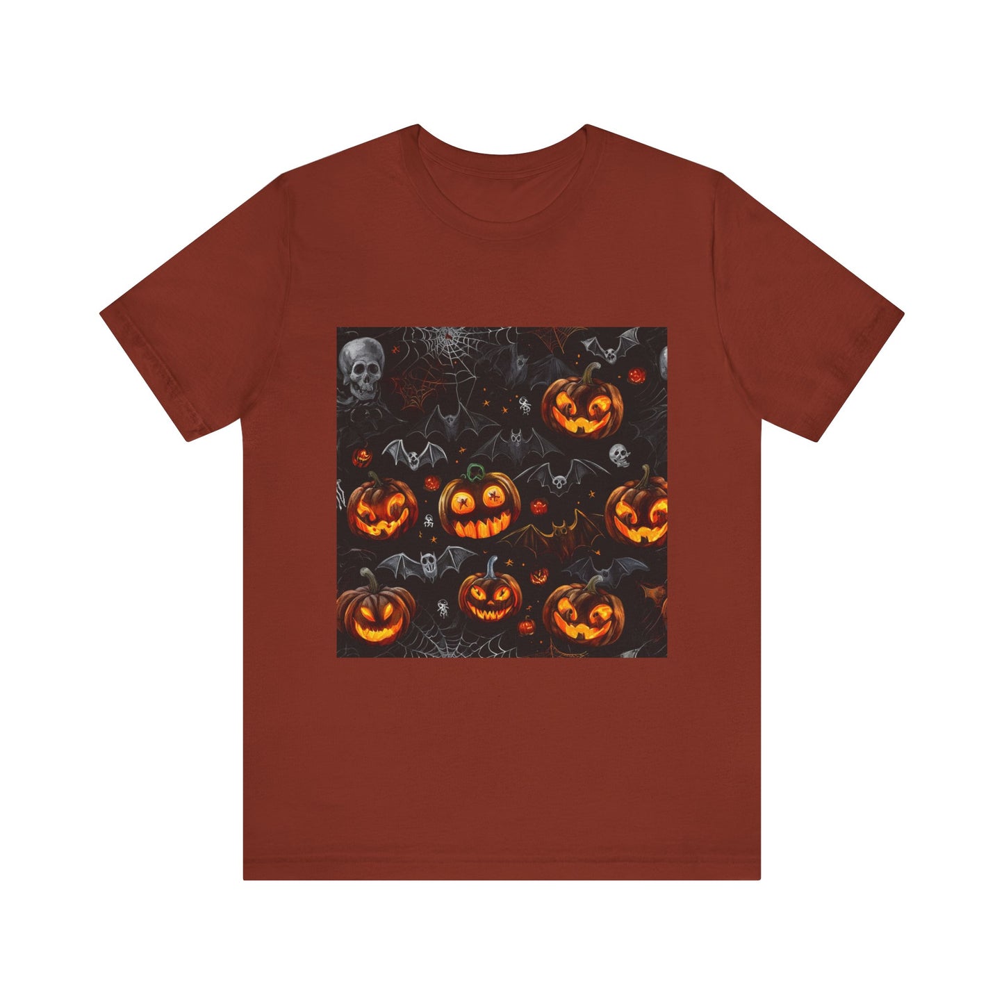 Spooky Pumpkin and Bats Pattern Unisex Jersey Short Sleeve Tee