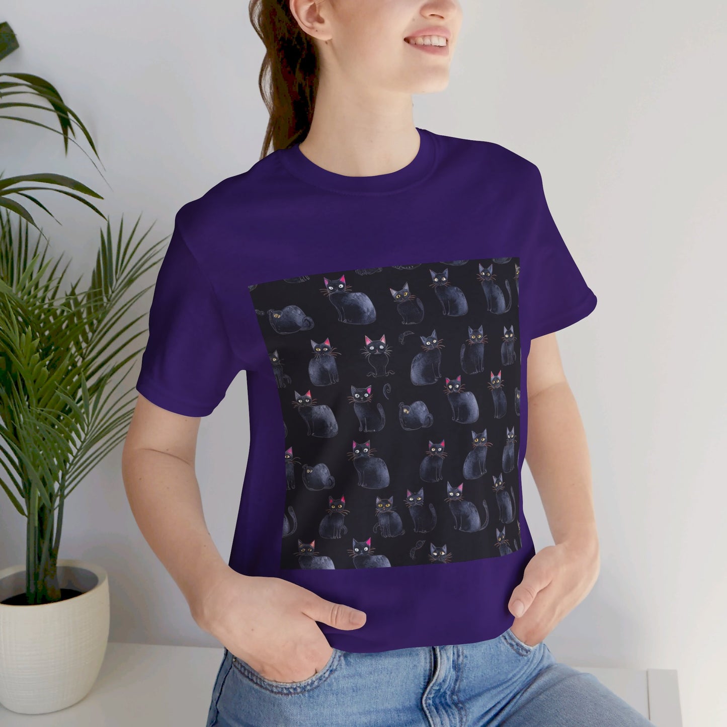 Black Cat Pattern Unisex Jersey Short Sleeve Tee