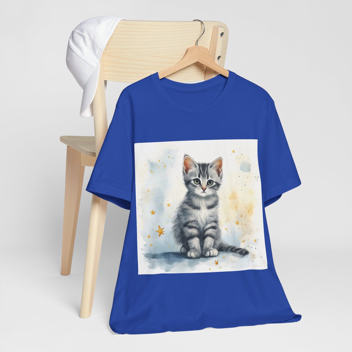 Watercolor Gray Striped Kitten Unisex Jersey Short Sleeve Tee