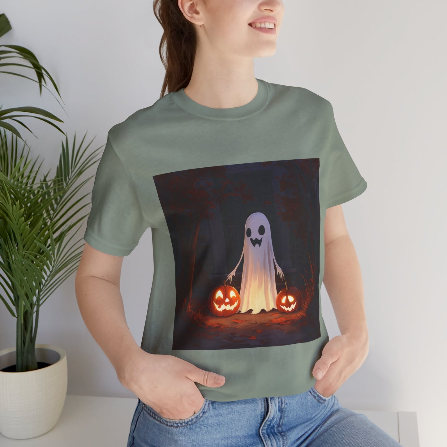 Cute Ghost and Pumpkins Unisex Jersey Short Sleeve Tee