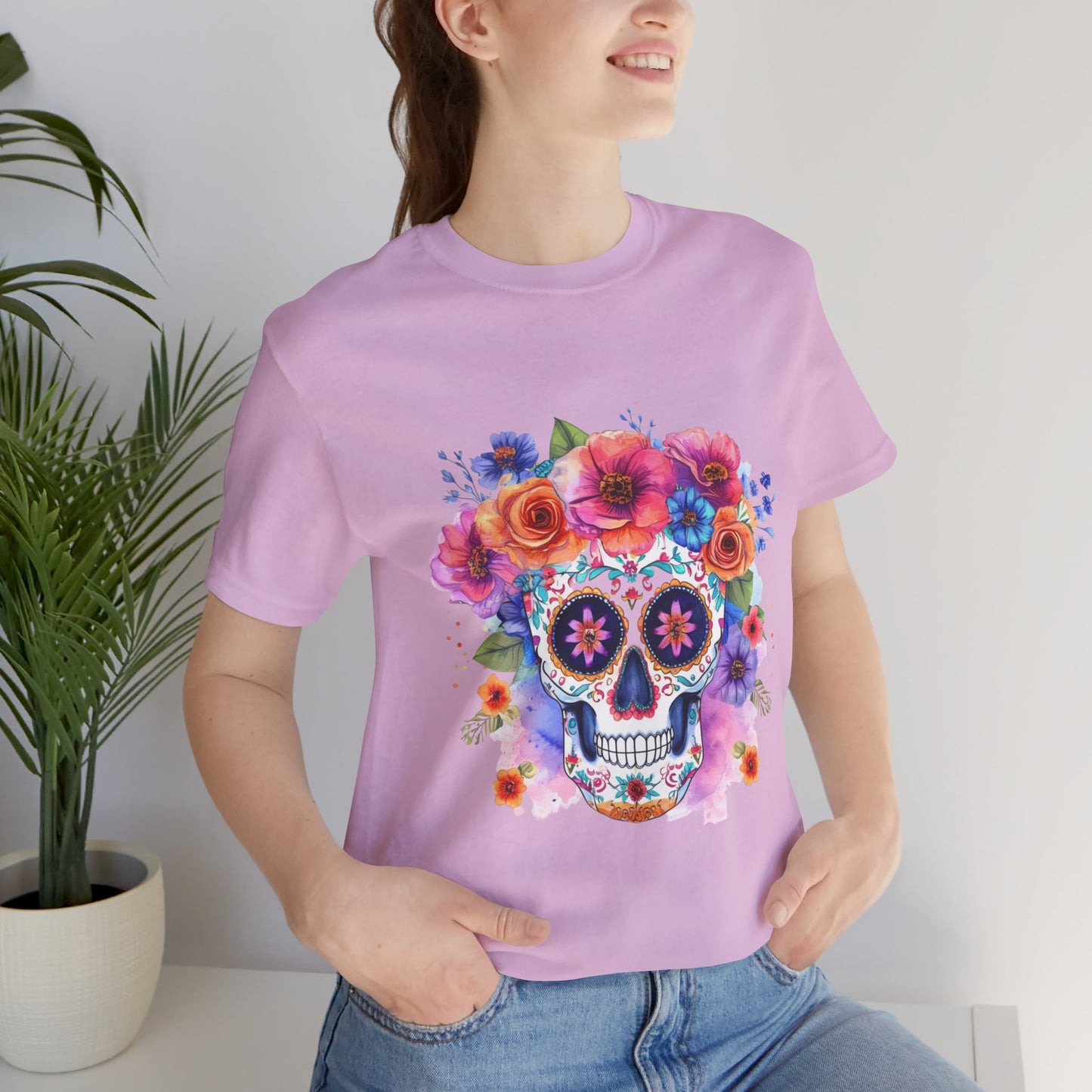 Colorful Sugar Skull Unisex Jersey Short Sleeve Tee