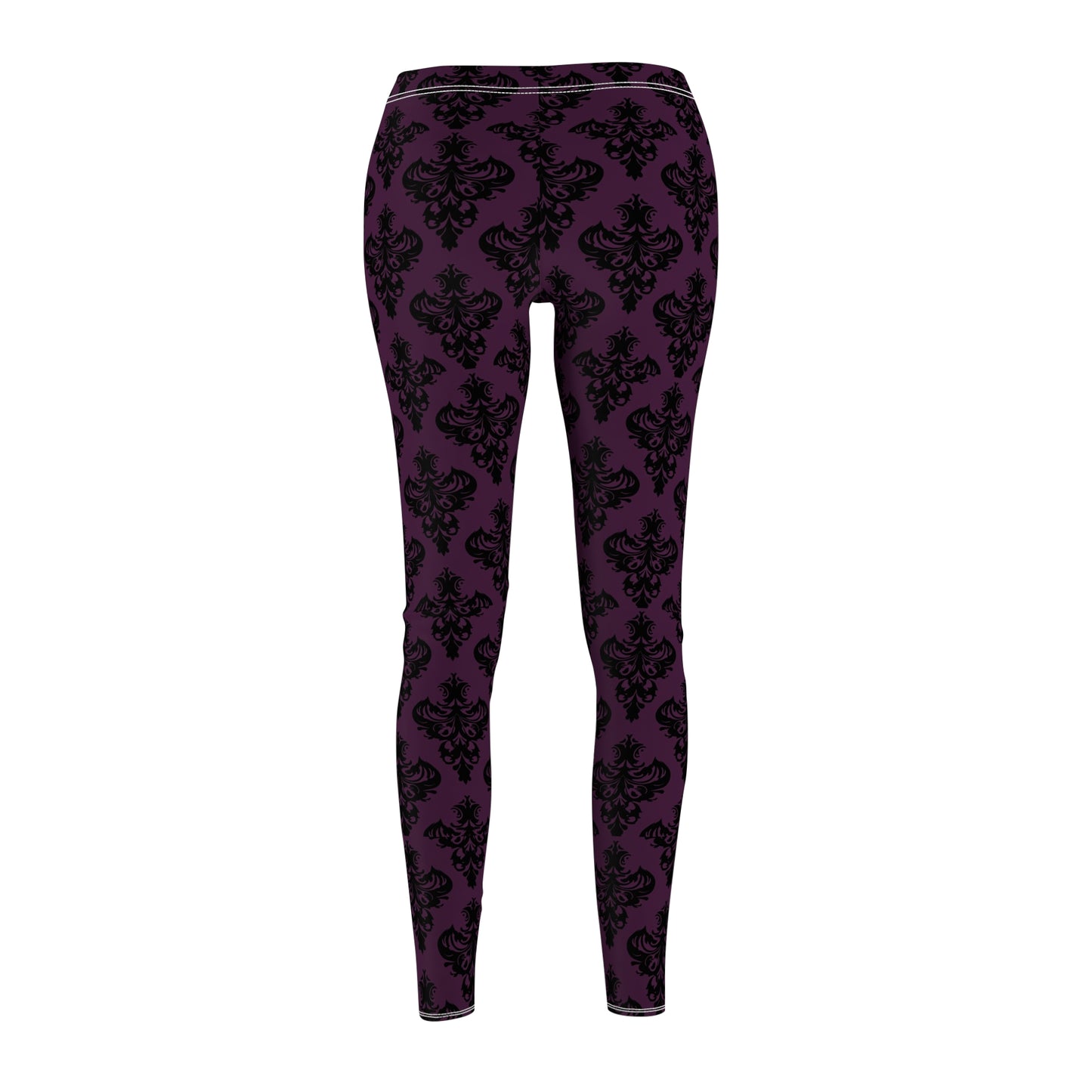 Purple and Black Victorian Damask Pattern Women's Cut & Sew Casual Leggings (AOP)