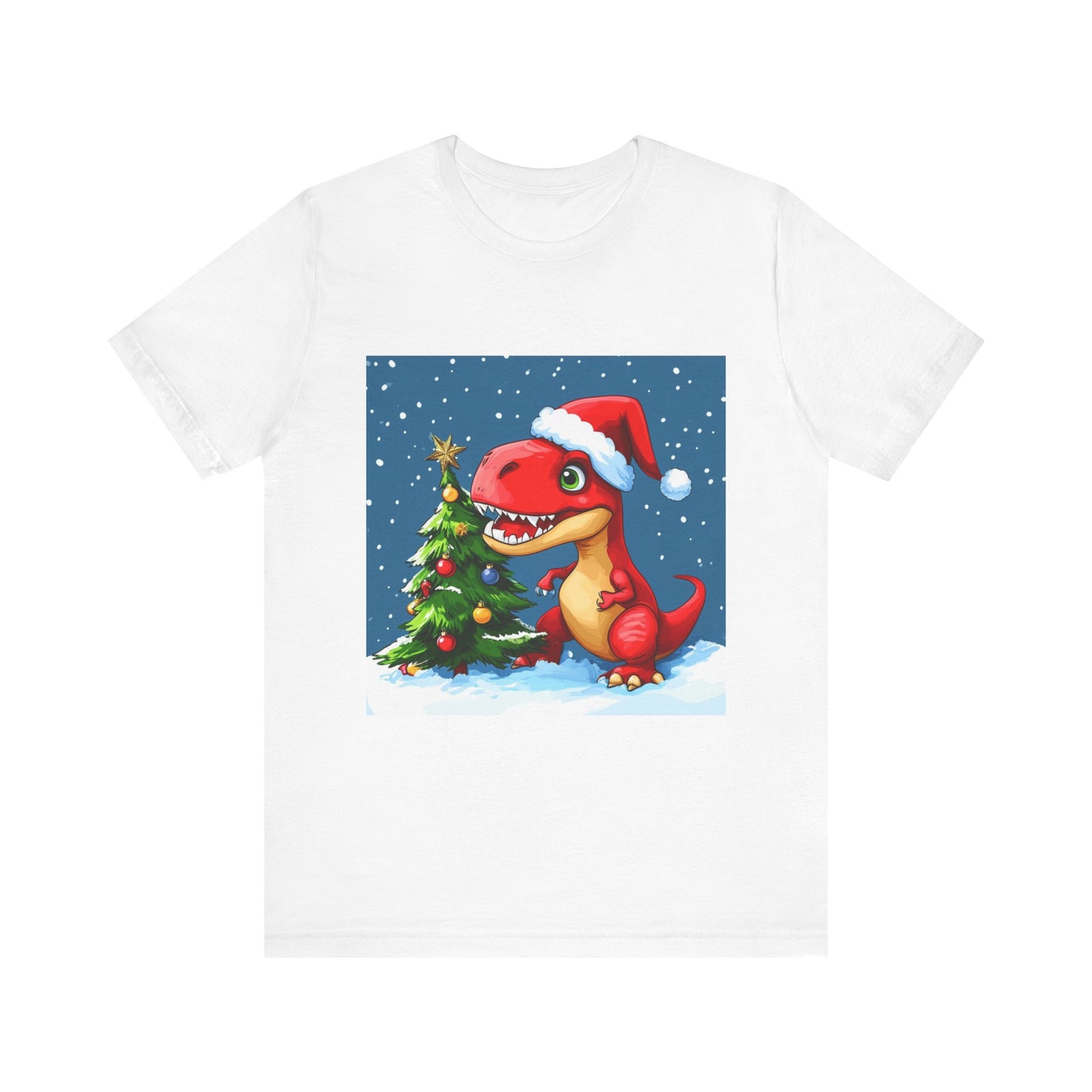 Red T-Rex Christmas Unisex Jersey Short Sleeve Tee