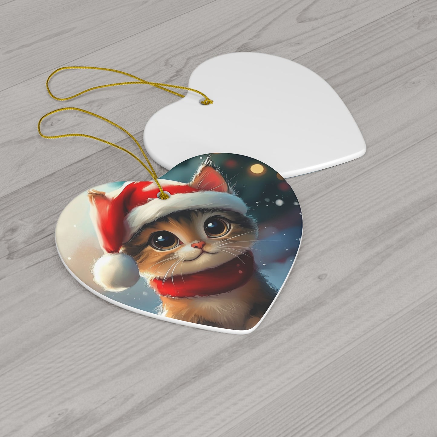 Cute Santa Hat Cat Ceramic Ornament, 3 Shapes